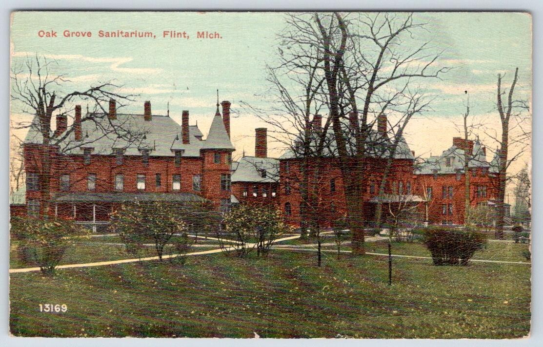 1914 OAK GROVE SANITARIUM FLINT MICHIGAN INSANE ASYLUM MENTAL HOSPITAL POSTCARD