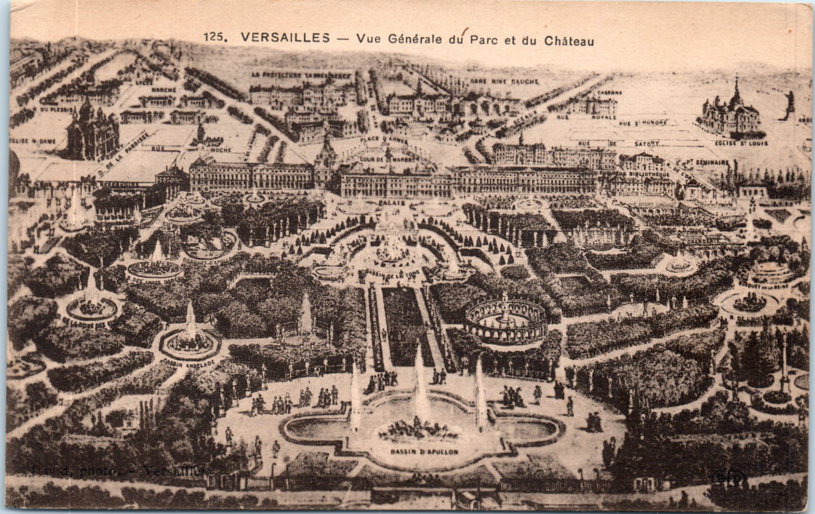 Vintage Postcard early 1920s Versailles General view of the park and the castle