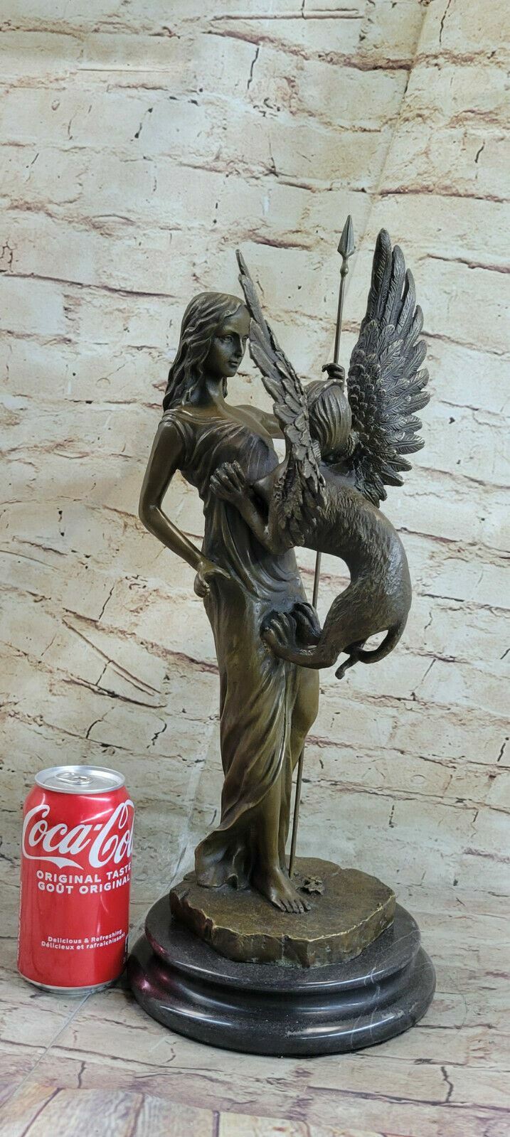 European Bronze Finery 185 Large Genuine Bronze Lady GRIFFIN Statue Sculpture