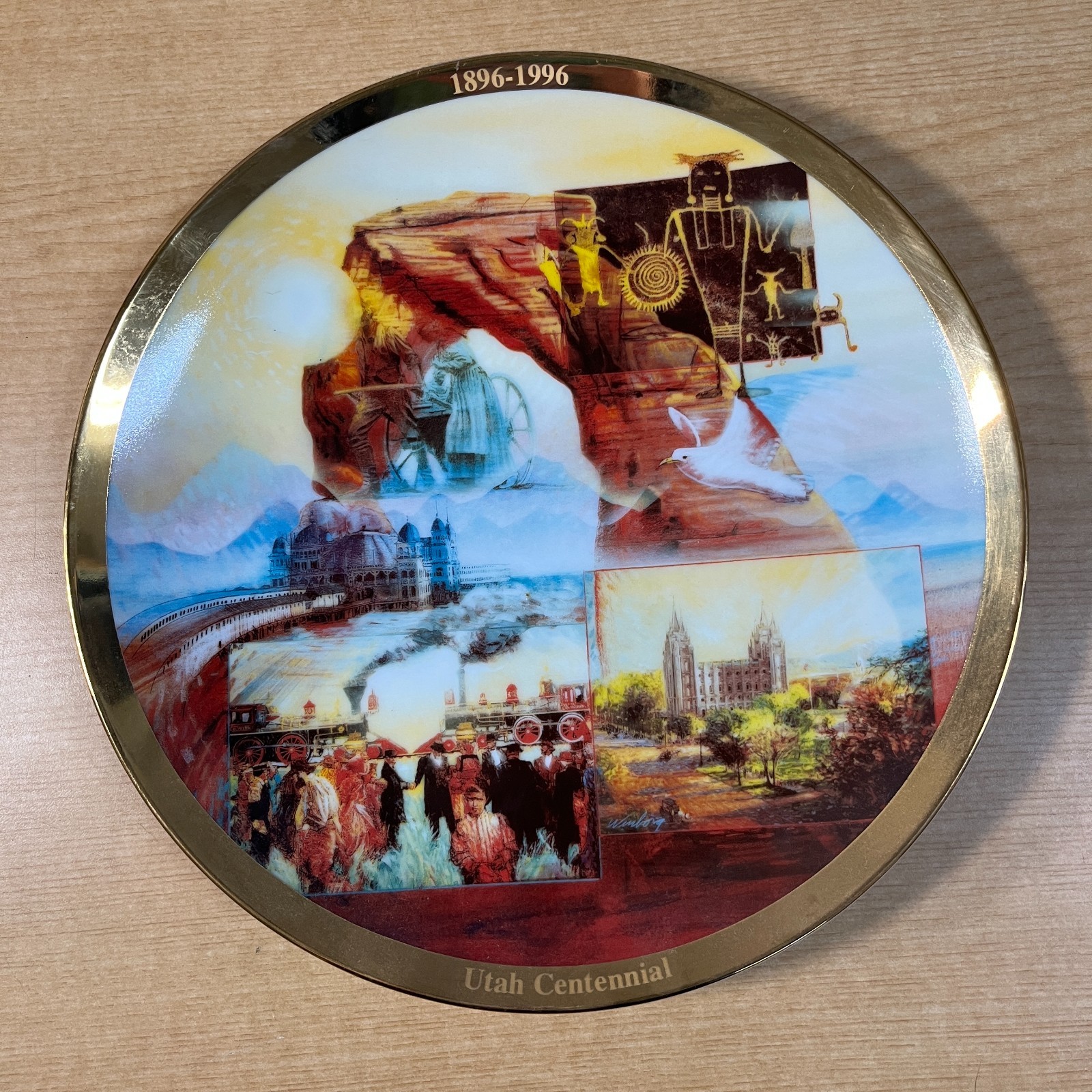 1896-1996 UTAH CENTENNIAL COLLECTORS PLATE 23k GOLD BORDER