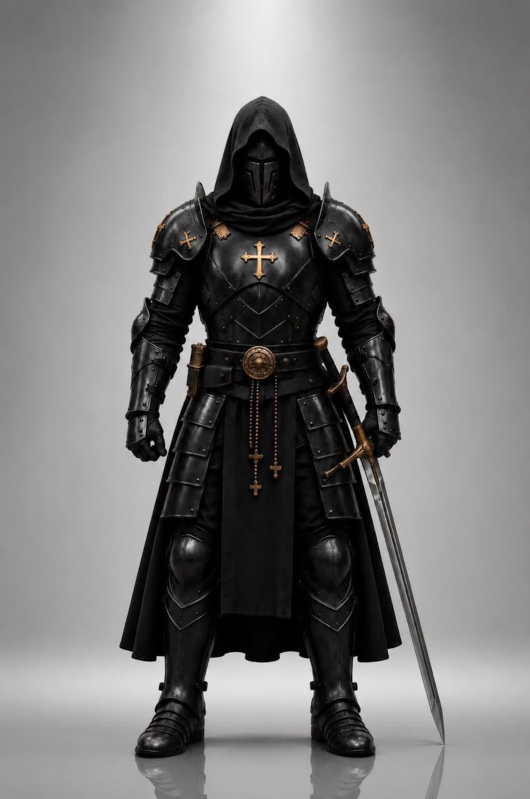 Black Hooded Knight Armor Costume Medieval Templar Wearable LARP Cosplay Steel