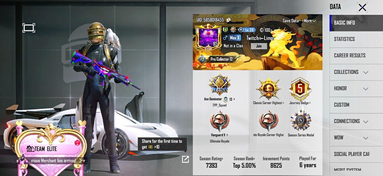 PUBG Mobile Game Account Collection 72, M416 Counter, stacked gun lab.