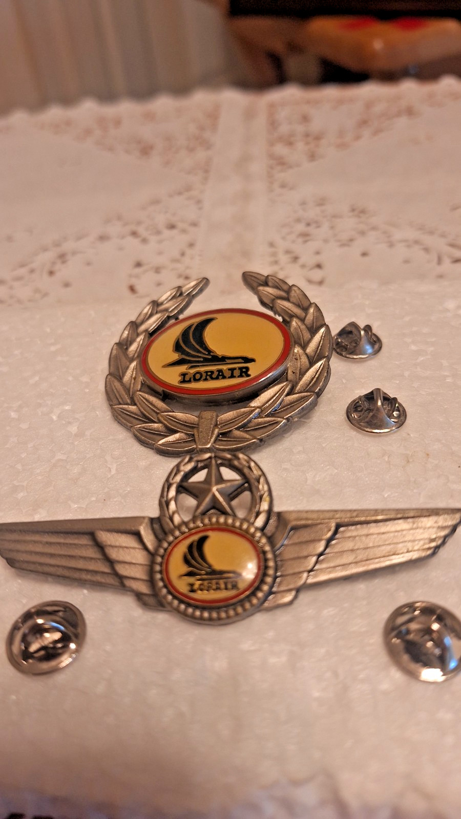 Lorair  Airlines Captain Wing & Hat Badge.  Ex. Cond.  1995-2001.   Buy It Now
