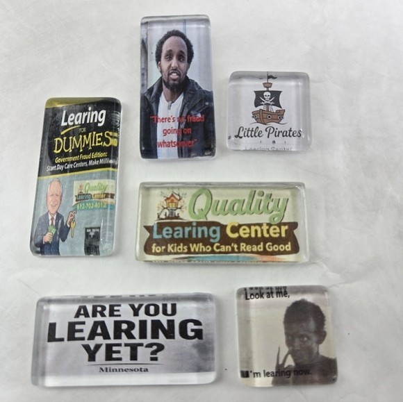 NWT Set of 6 of Quality Learing Center Somali Daycare Magnets Parody Fraud OOAK