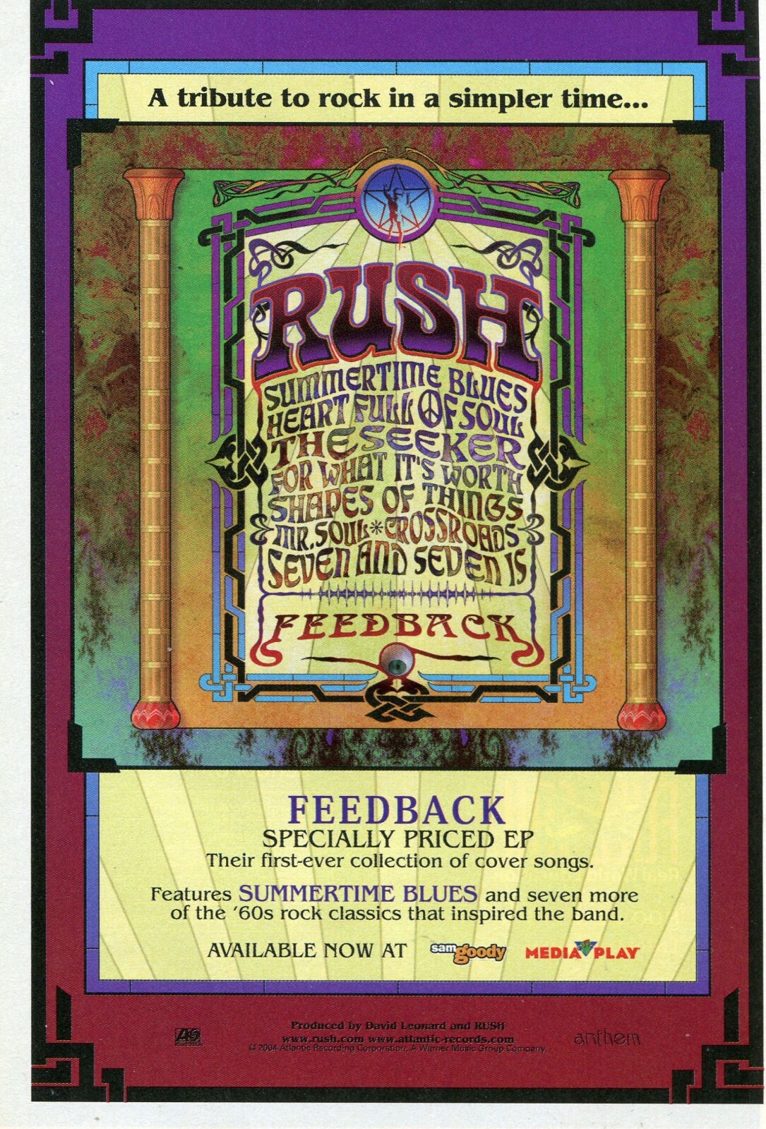 2004 small Print Ad of RUSH Feedback Album Neil Peart, Geddy Lee, Alex Lifeson
