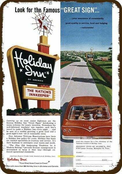 1962 HOLIDAY INN HOTEL / MOTEL Vintage Look DECORATIVE REPLICA METAL SIGN