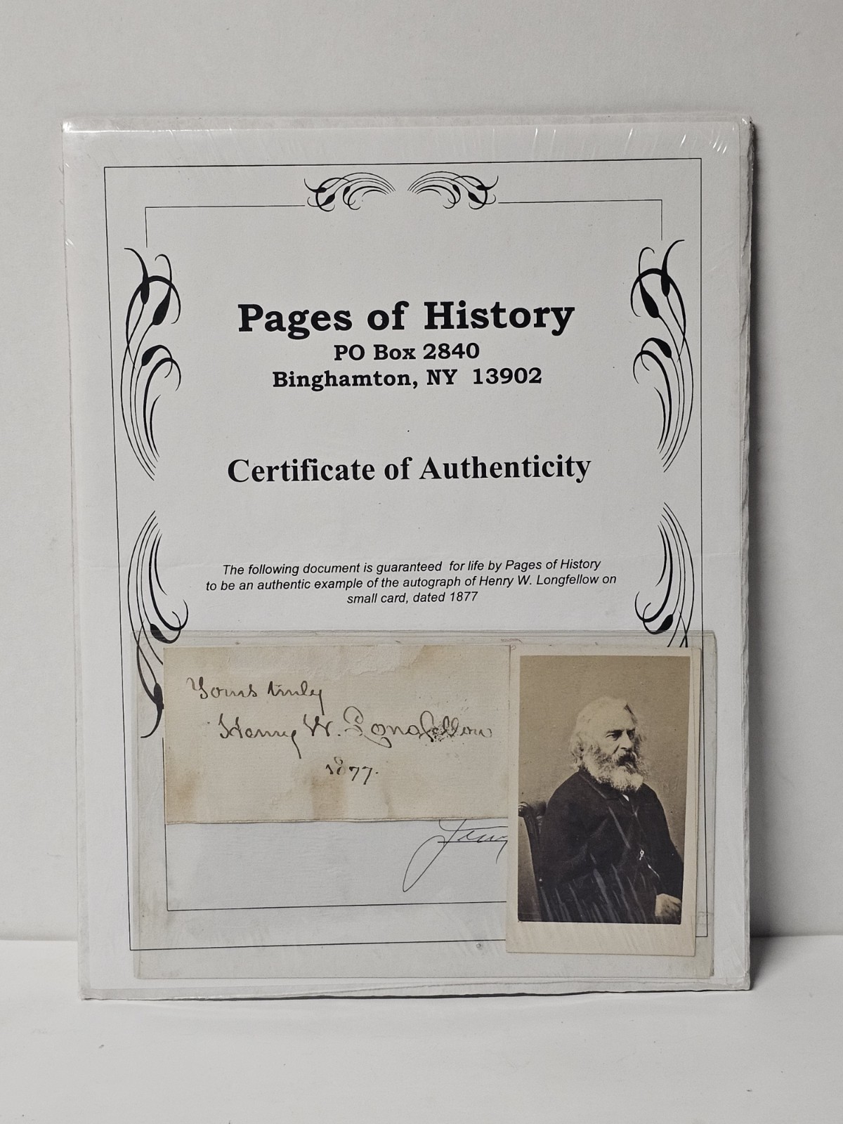 Henry Wadsworth Longfellow Authentic Handwritten Signature from 1877