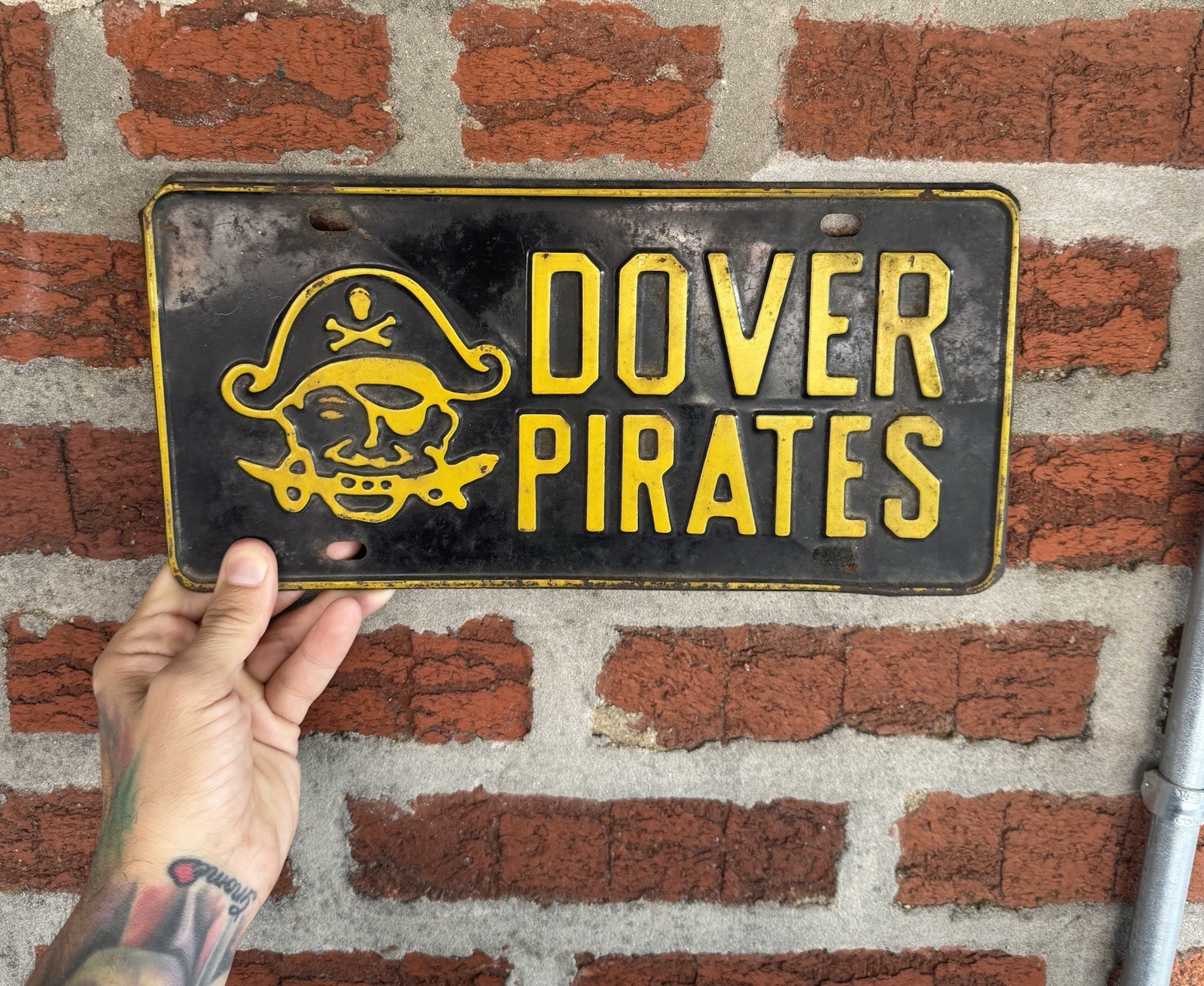 Vintage License Plate—Delaware Dover Pirates—Americana  Distressed Black