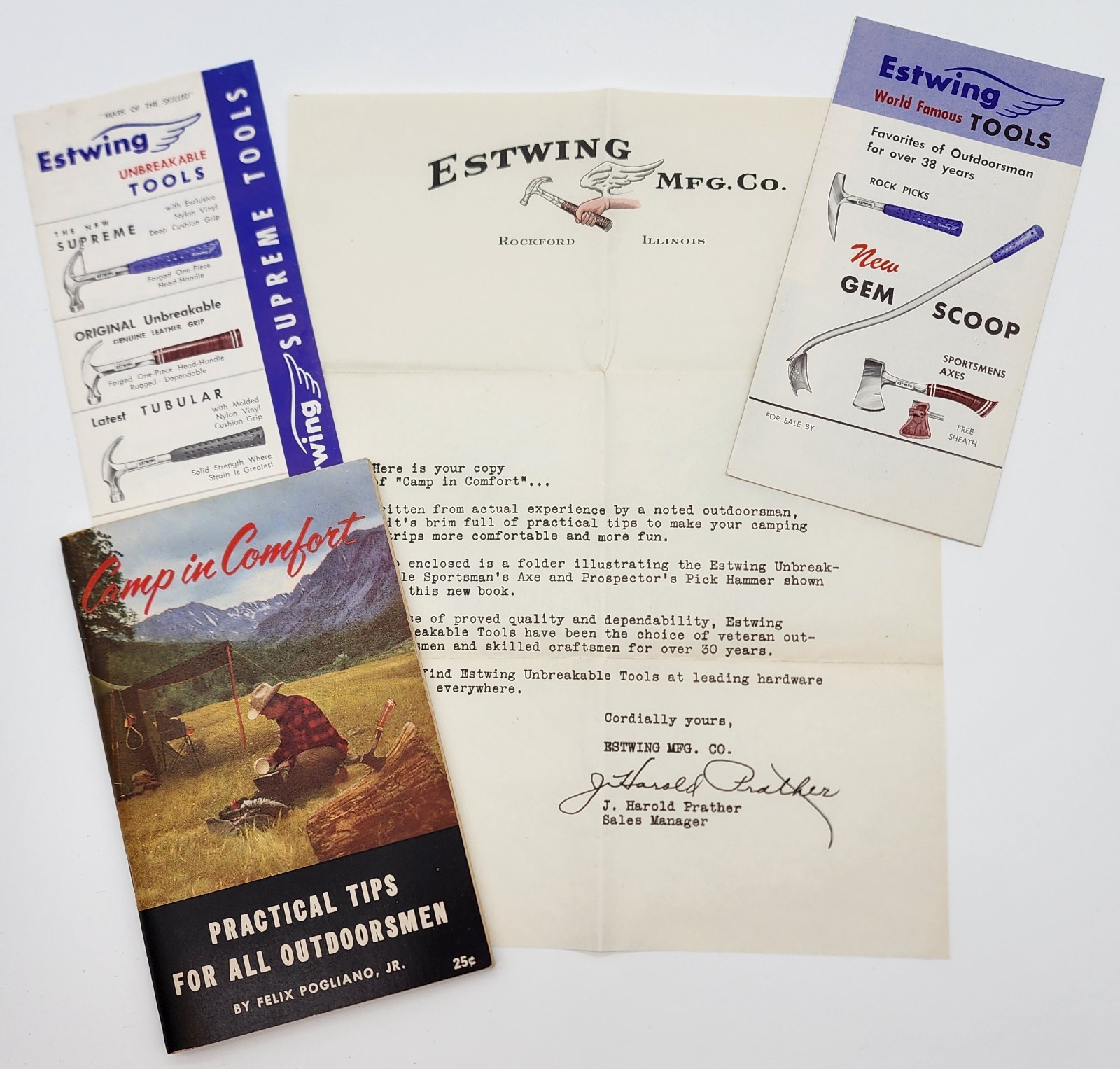 Vintage 1958-1961 Camp in Comfort Booklet Estwing Tool Brochures + Letter Set