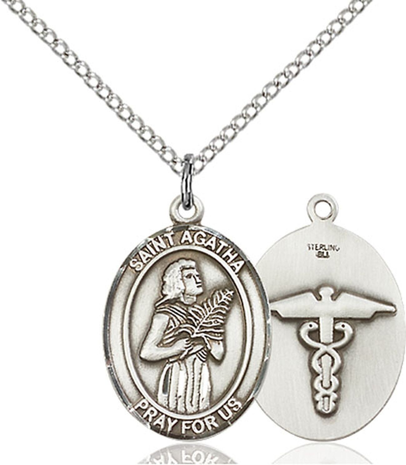 925 Sterling Silver St Saint Agatha Nurse Medal Pray Pendant Necklace W/ Chain