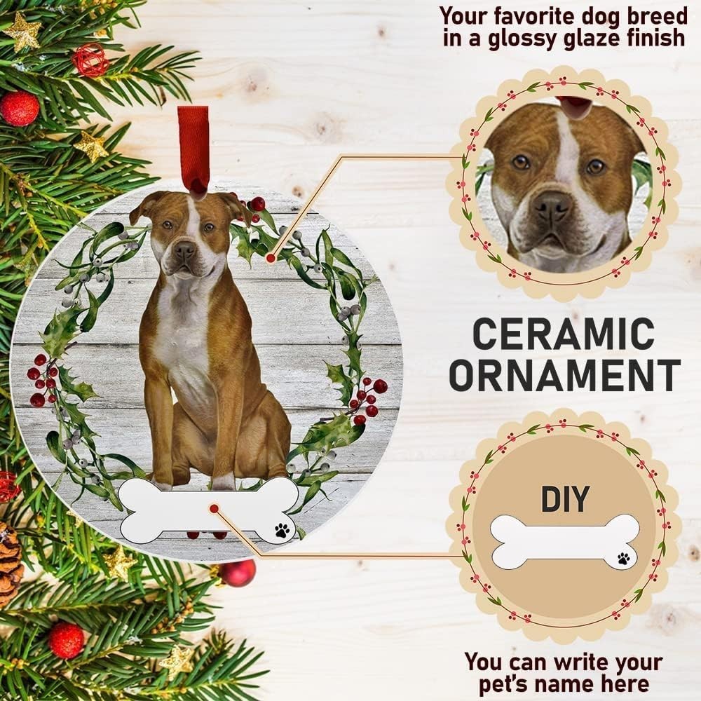 E&S Pets Pit Bull Ceramic Ornament - DIY Personalizable - Dog Gifts