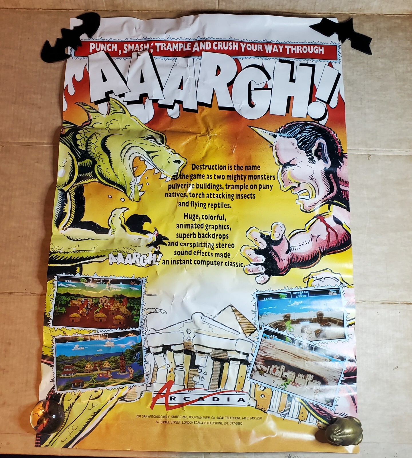 Aaargh Arcadia Arcade Original Video Game Poster Retro 1987 Very Rare 35