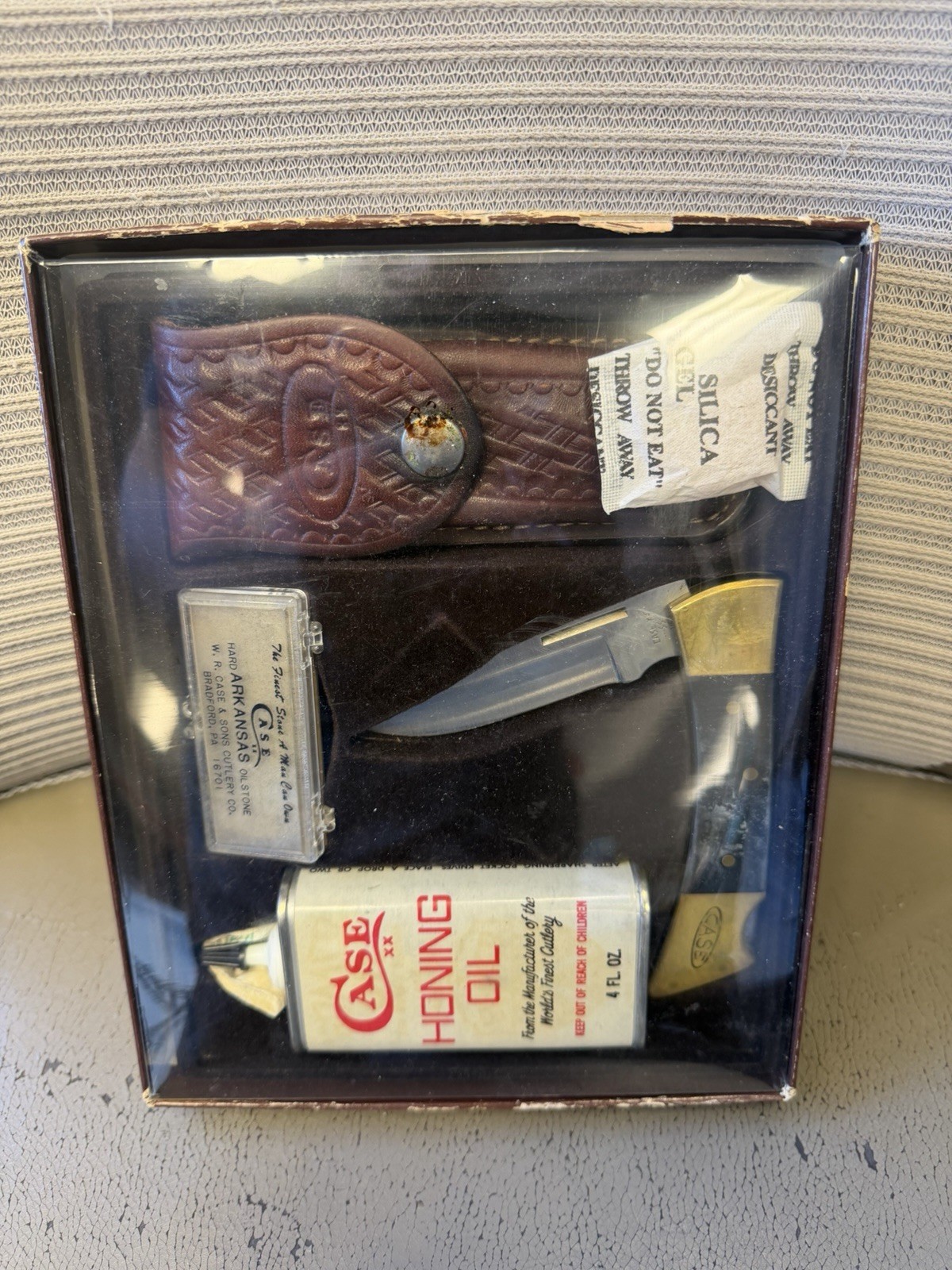 Vintage Case XX Lockblade Knife Set #182 2159LSSP Oil Sheath Stone USA Wow