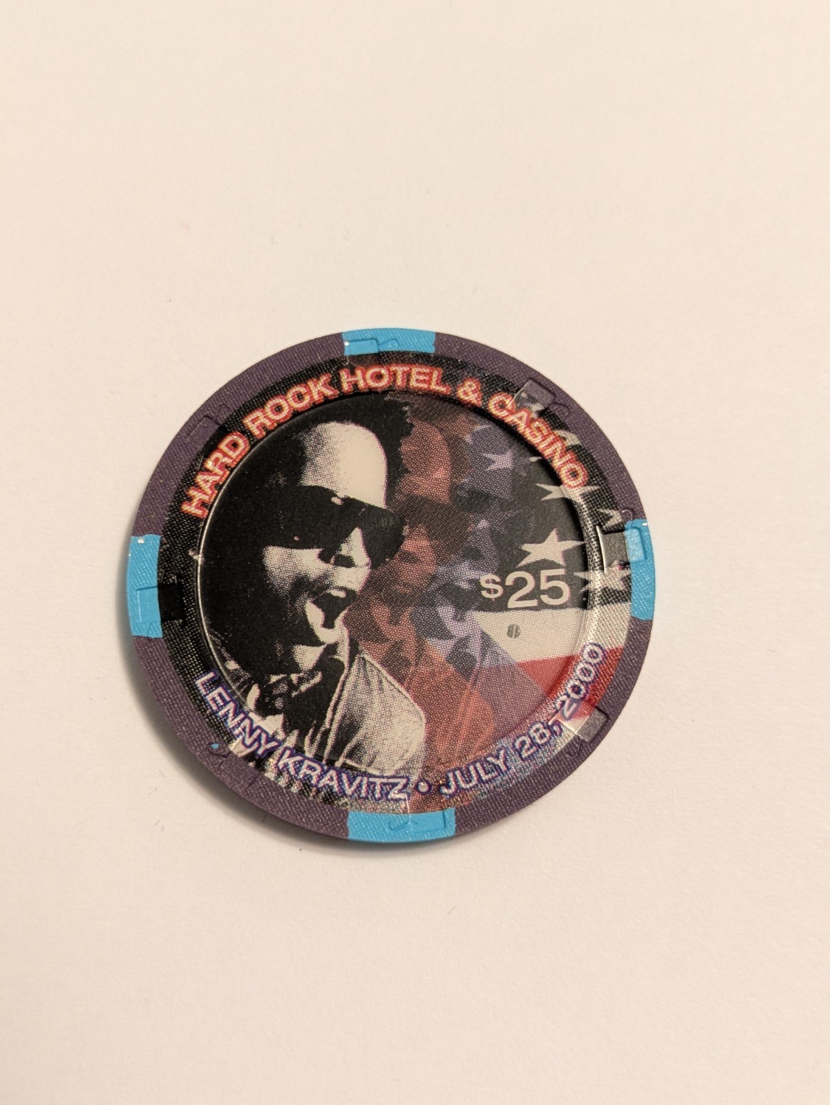 $25 Hard Rock Casino Chip, Lenny Kravitz in Concert, 7/28/2000, Only 500 Minted
