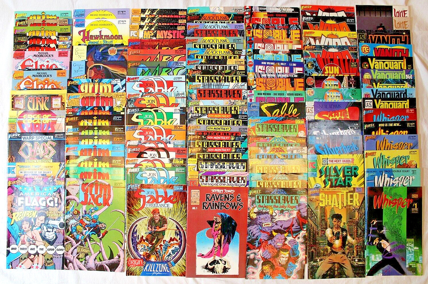 100 First PC Comic Book Lot - VTG Elric Grim Sable Starslayer Vanguard Whisper