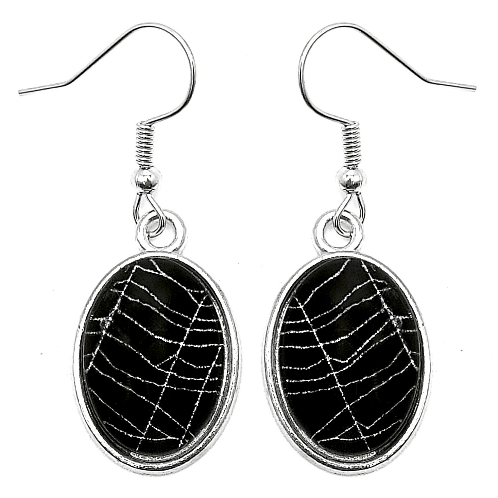 REAL preserved orb weaver spider web oval earrings