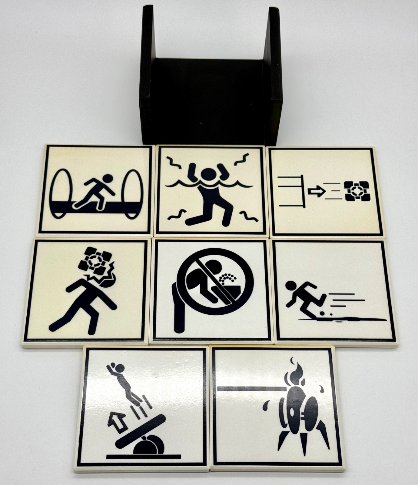 Portal 2 Ceramic Coaster Set And Holder 2011 (Set Of 8) Think Geek Ceramic Cork