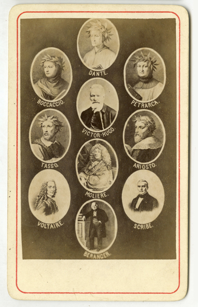 1870s CDV Montage of Literary Greats, Dante, Petrarca, Scribe, Beranger, Voltair