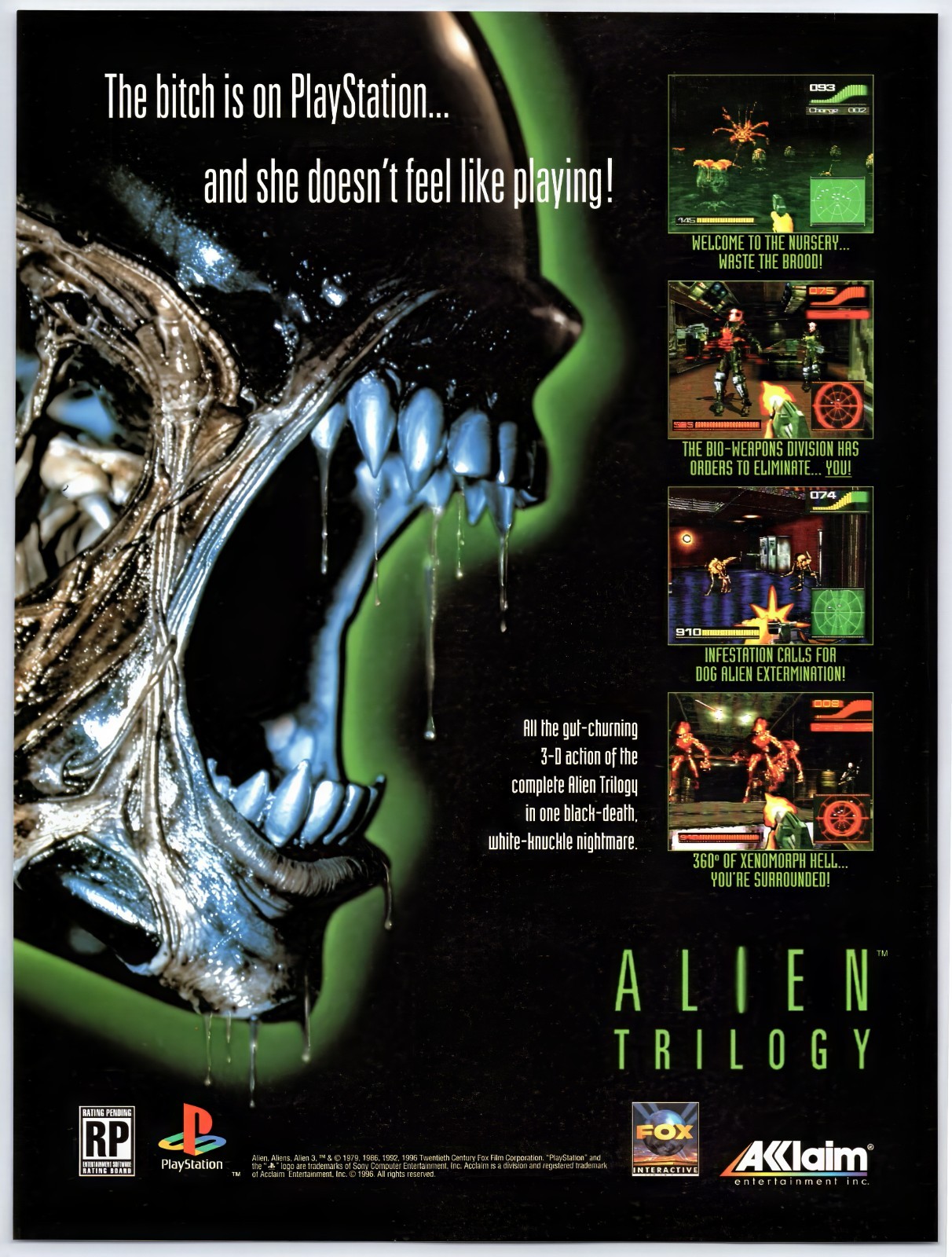 Alien Trilogy - PS1 PlayStation - Vintage Original Print Ad/Poster Promo 1996