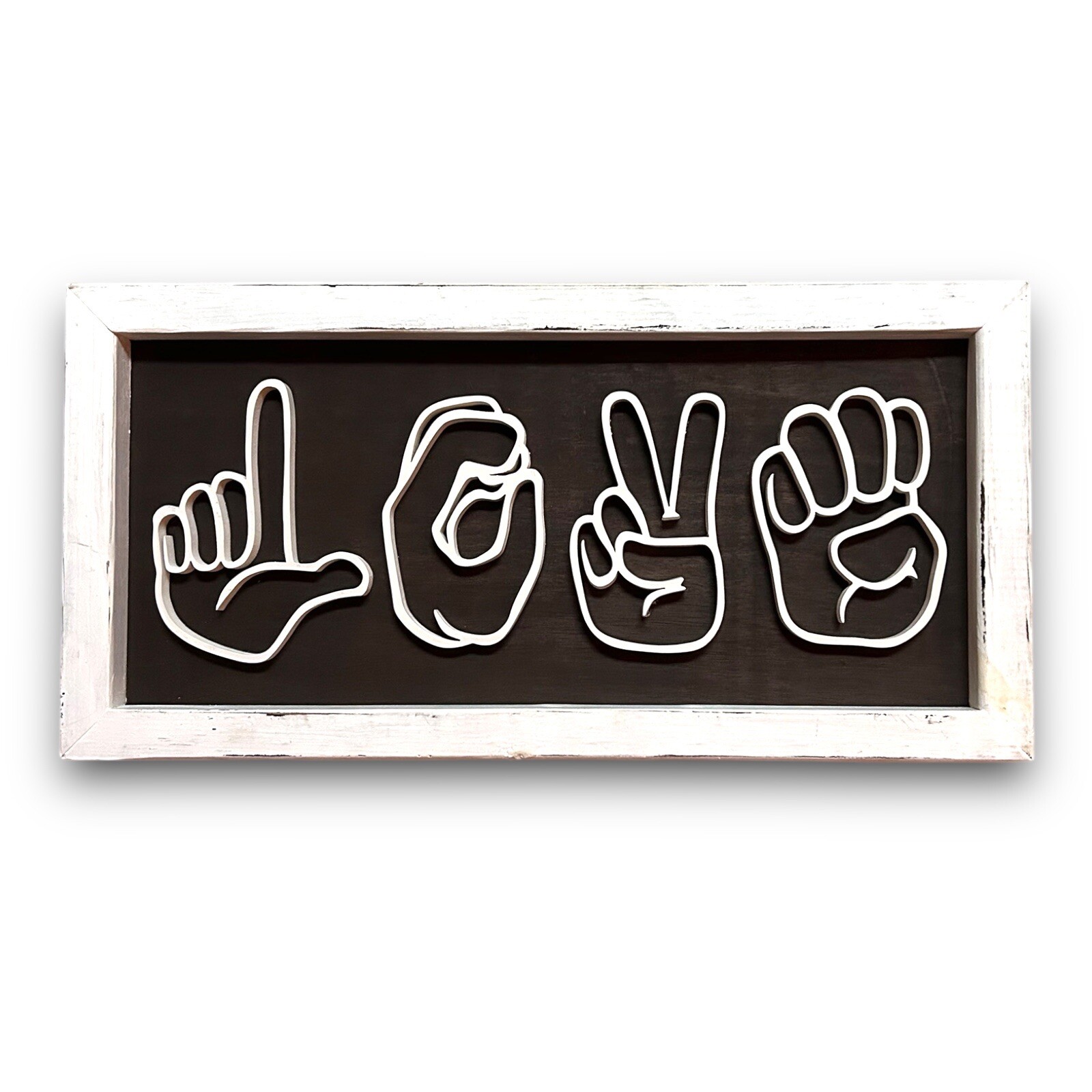 ASL LOVE American Sign Language Wood Framed Art 24”x12” Rustic Home Decor OOAK