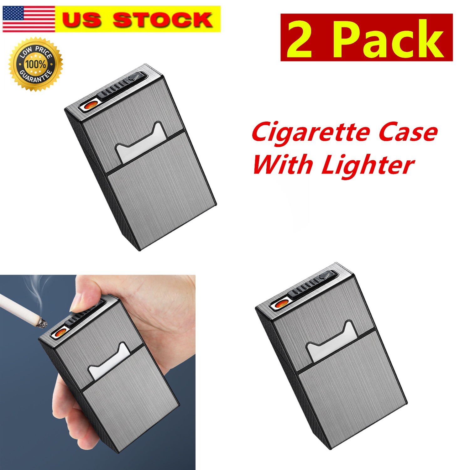 2X Cigarette Case Lighter Flameless Tobacco Box Holder Waterproof Rechargeable