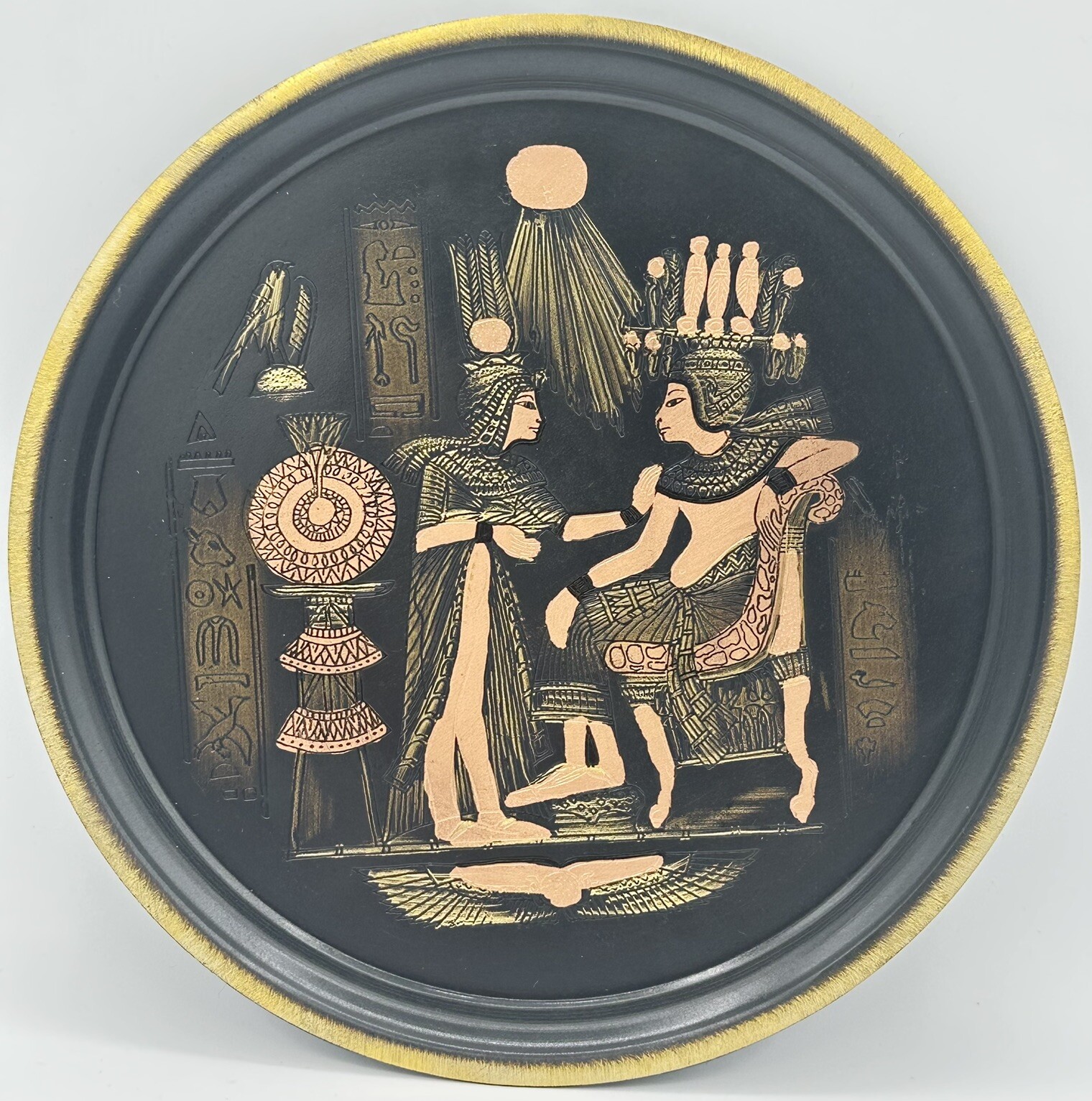 Egyptian Pharaoh Cleopatra Hieroglyphics 8” Metal Decorative Plate Wall Hanging