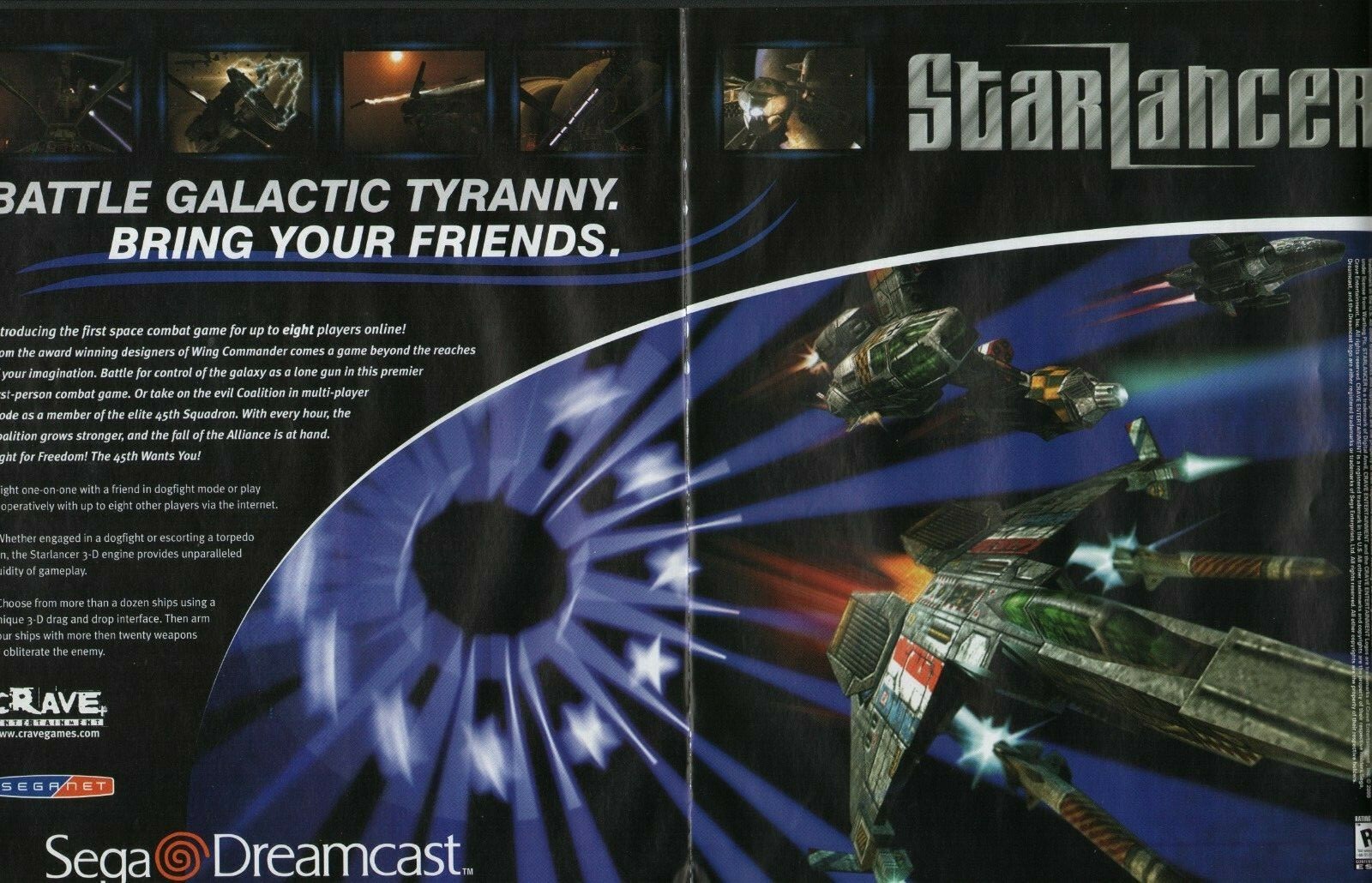 2000 2pg Print Ad of Sega Dreamcast Star Lancer game advertisement