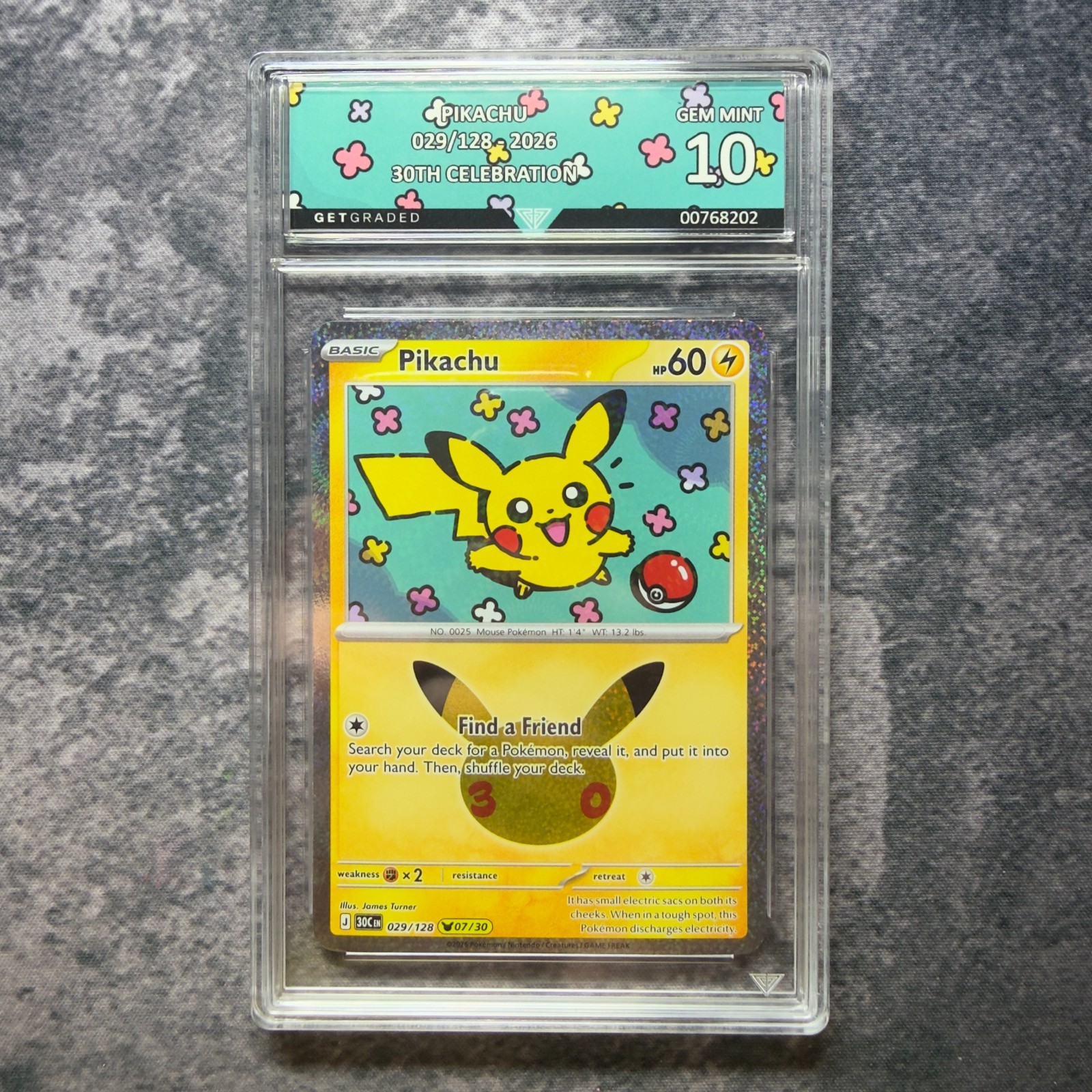Pikachu 029/128 2026 Pokemon 30th Celebration GetGraded 10 Art Label