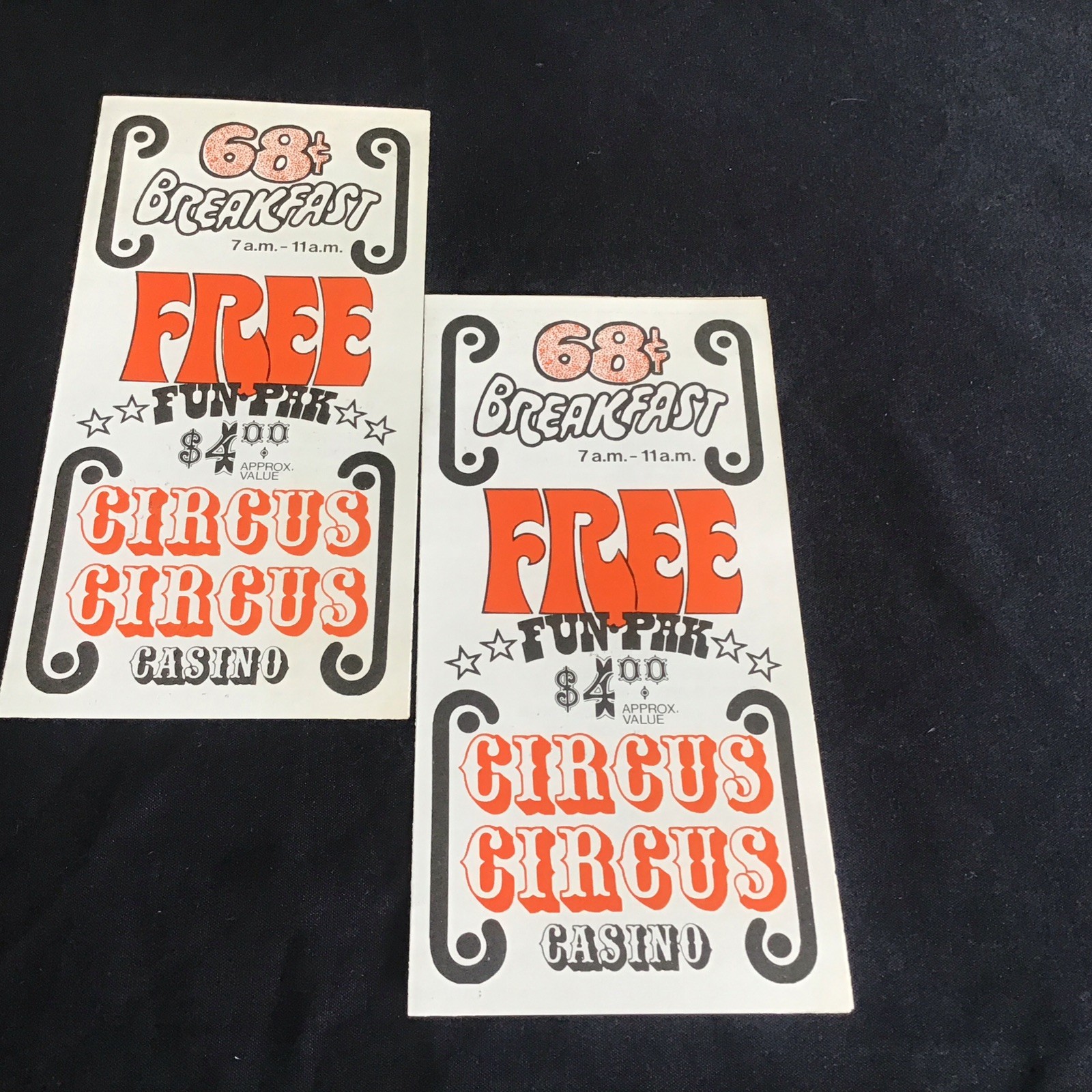 Pair 2 CIRCUS CIRCUS CASINO~LAS VEGAS~VINTAGE 1970 Free Admission Coupon Midway
