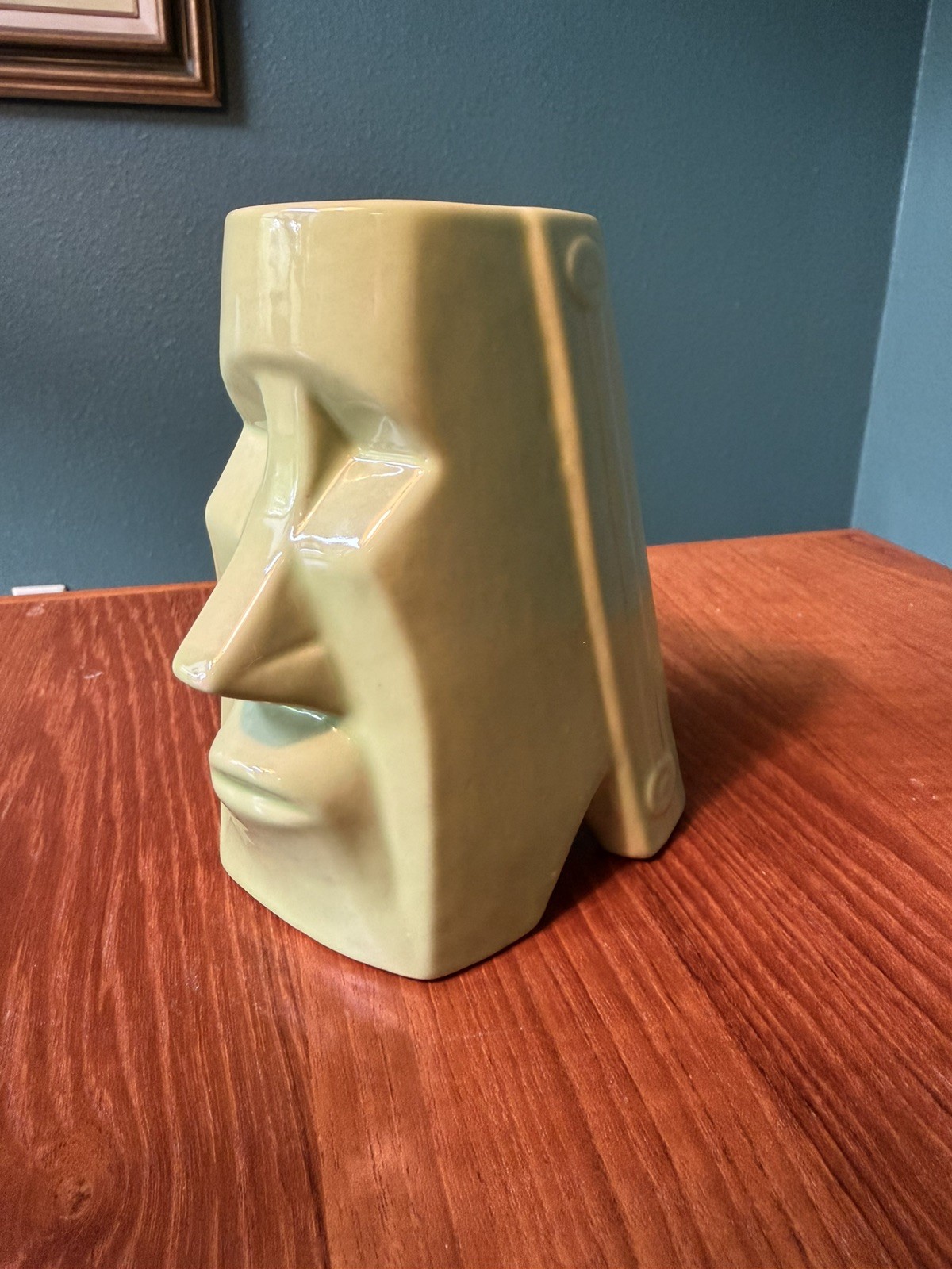 RARE Tikea Moai Tiki Mug Munktiki Imports Dr. Alderete Green Glaze 6