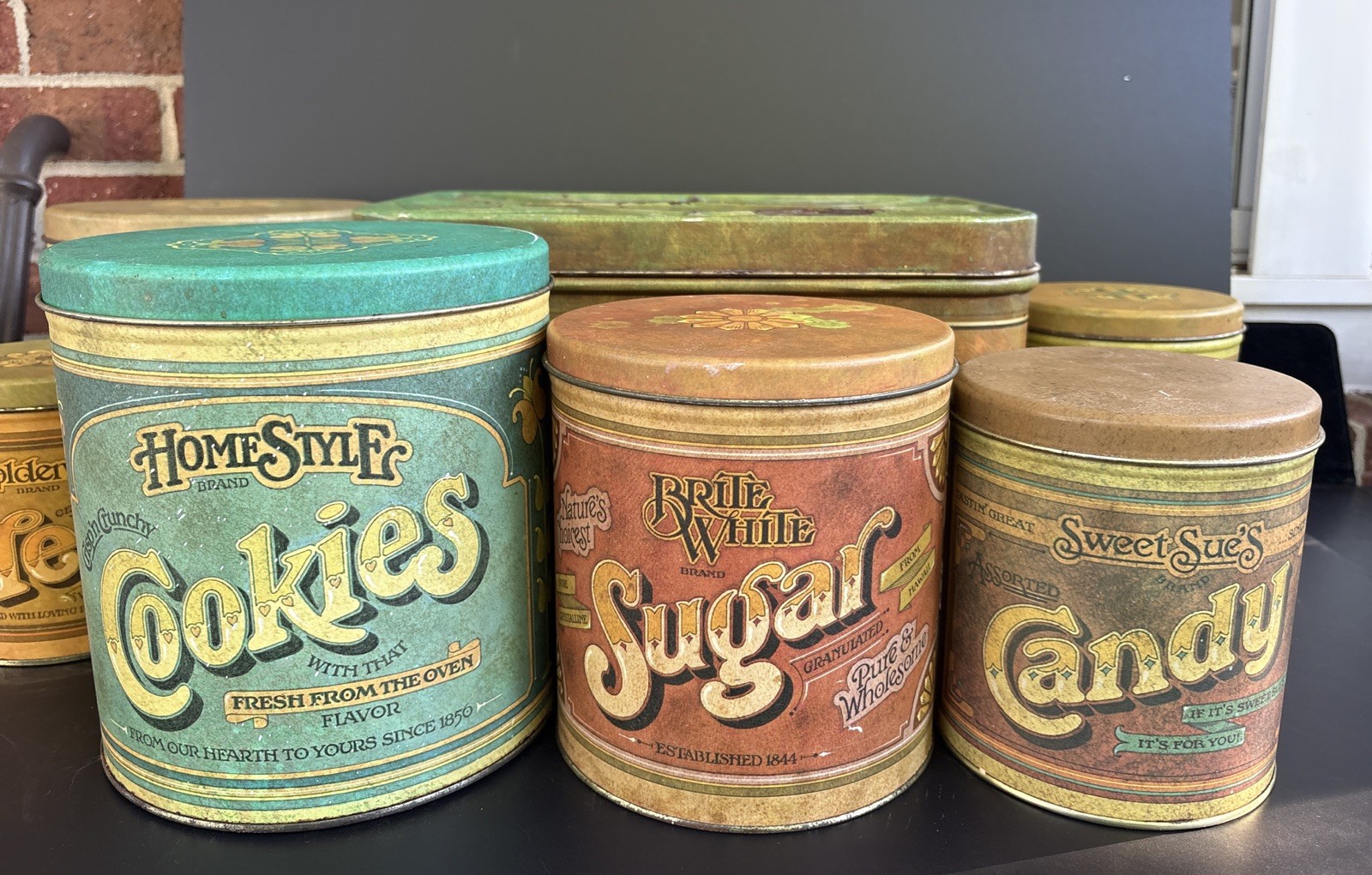 3 Vintage 70s Kitchen Canisters Ballonoff Cookie Tin Sugar Candy Jars Rustic MCM