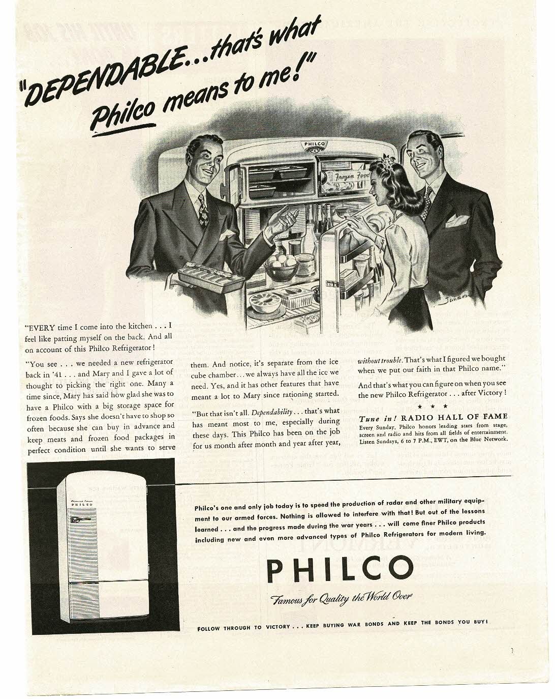 1945 Philco Refrigerator Freezer art Vintage Print Ad