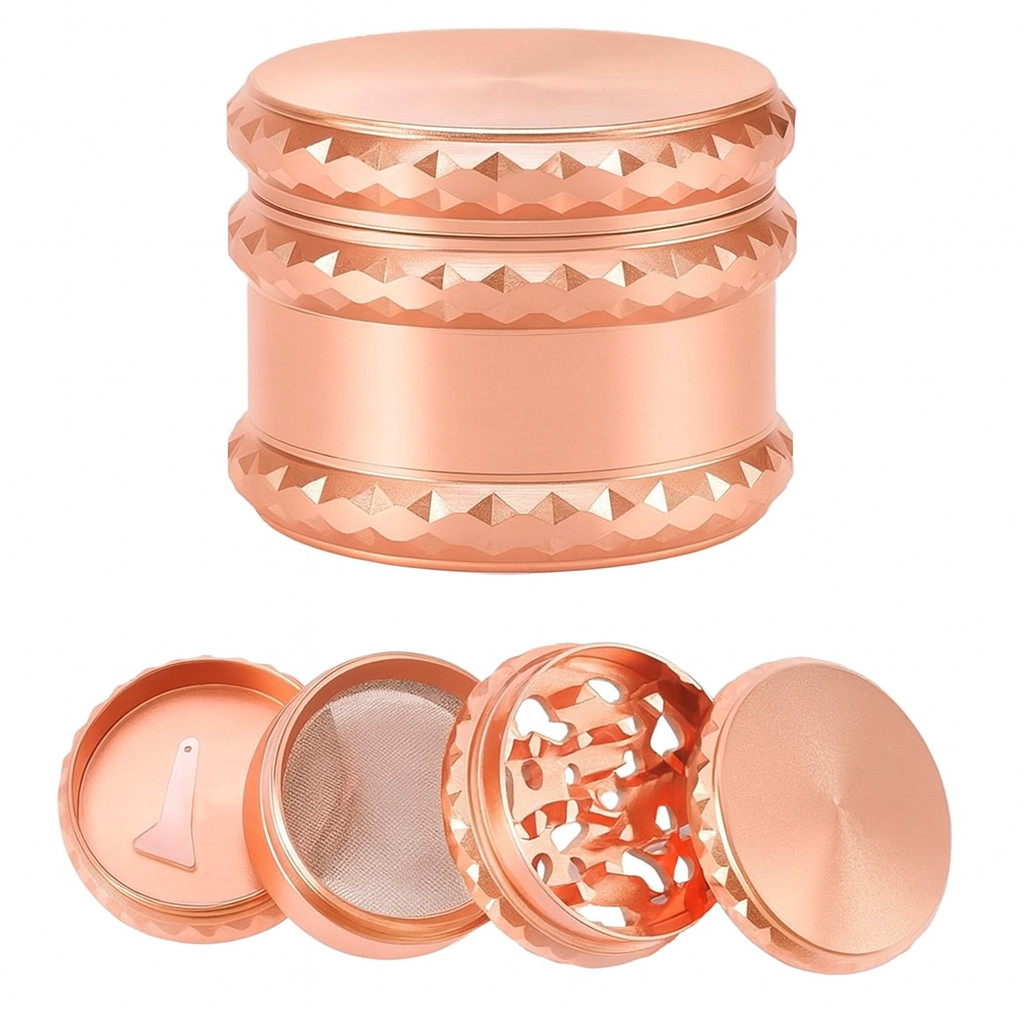 4-Piece 2.25in Spice Herb Grinder Metal Herb/Spice Grinder: Rose Gold