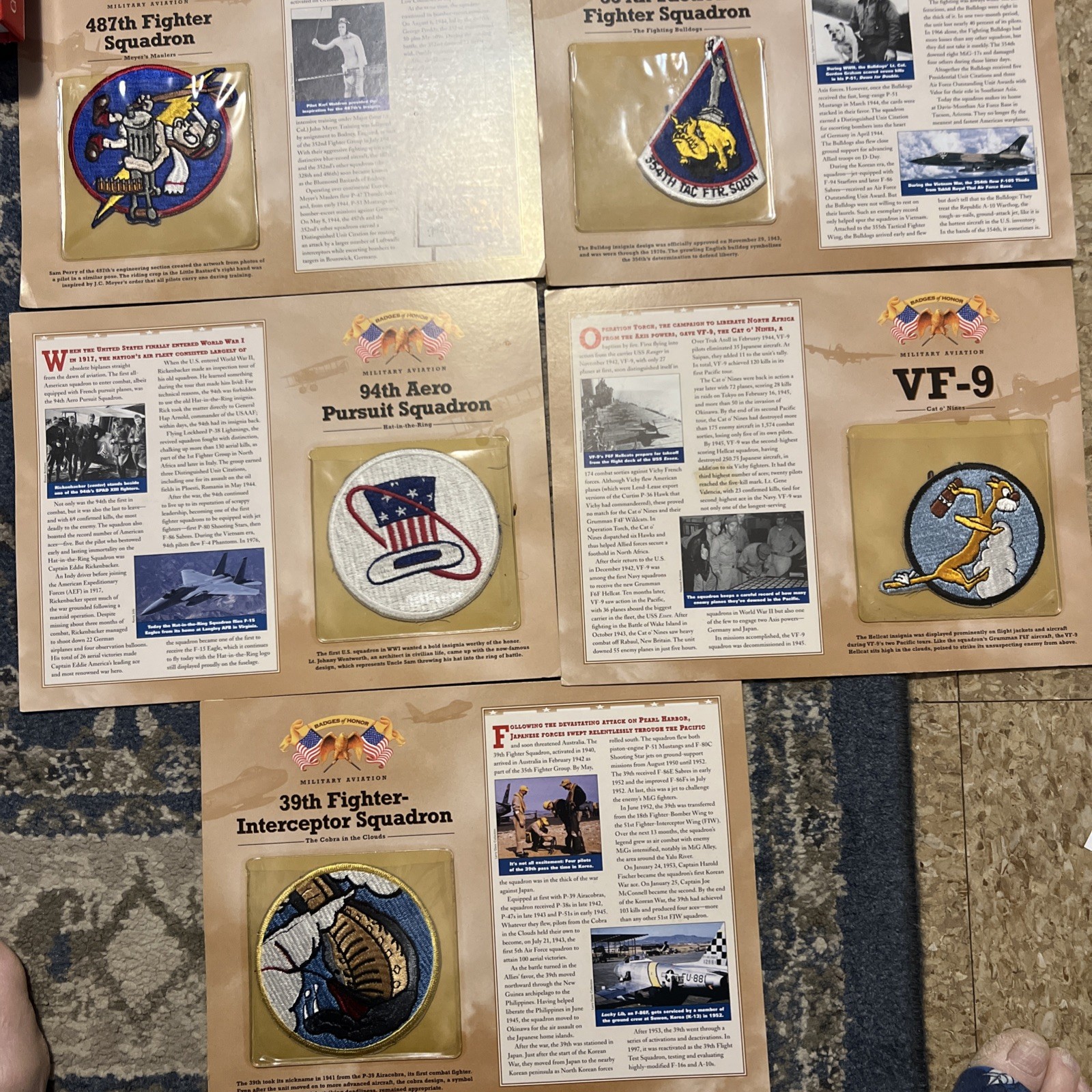 US AIR FORCE Badges of Honor Fighter Squadron Complete 5 Patch/History Card Set