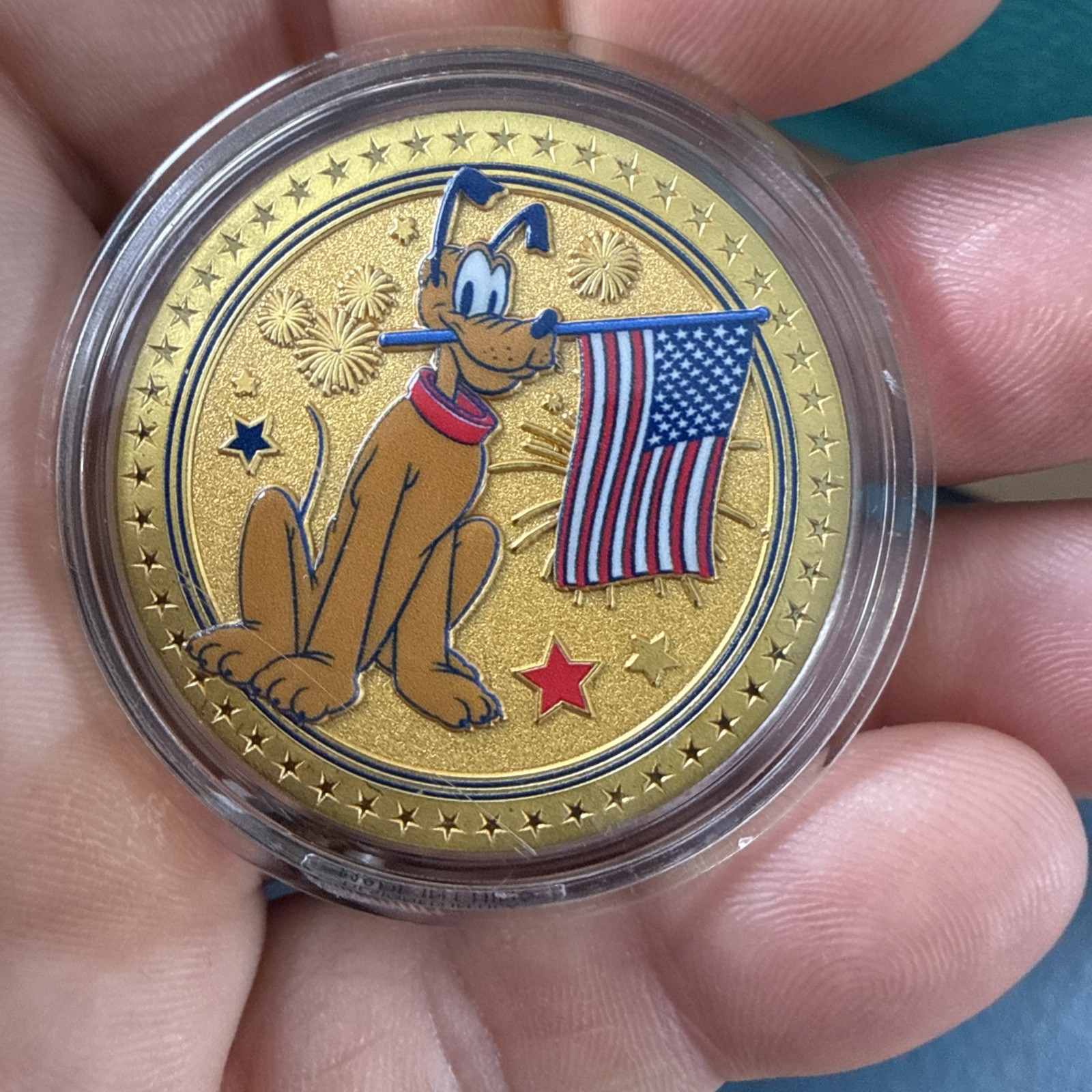 Disney, PLUTO, EPCOT, Happy 250th Independence Day Coin Medallion In Protector