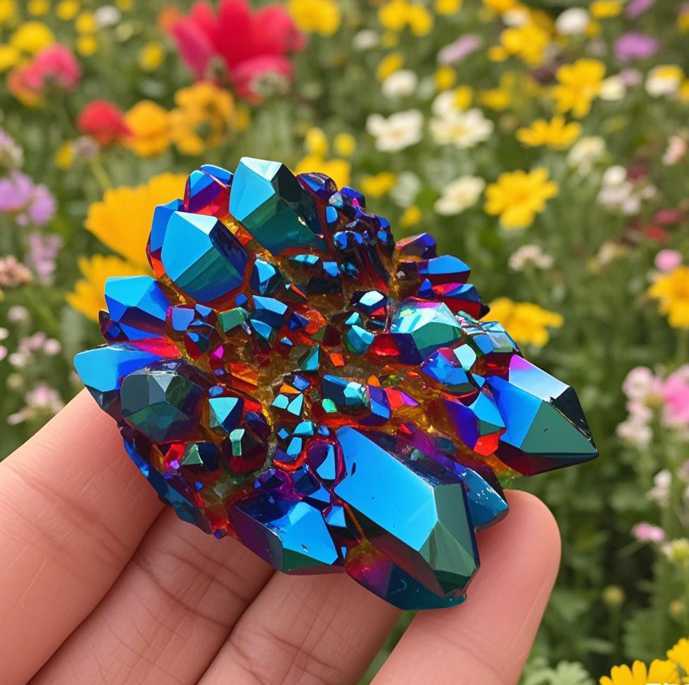Natural Raw Rainbow Cluster Angel Aura  Titanium Geode Quartz Crystal Specimens