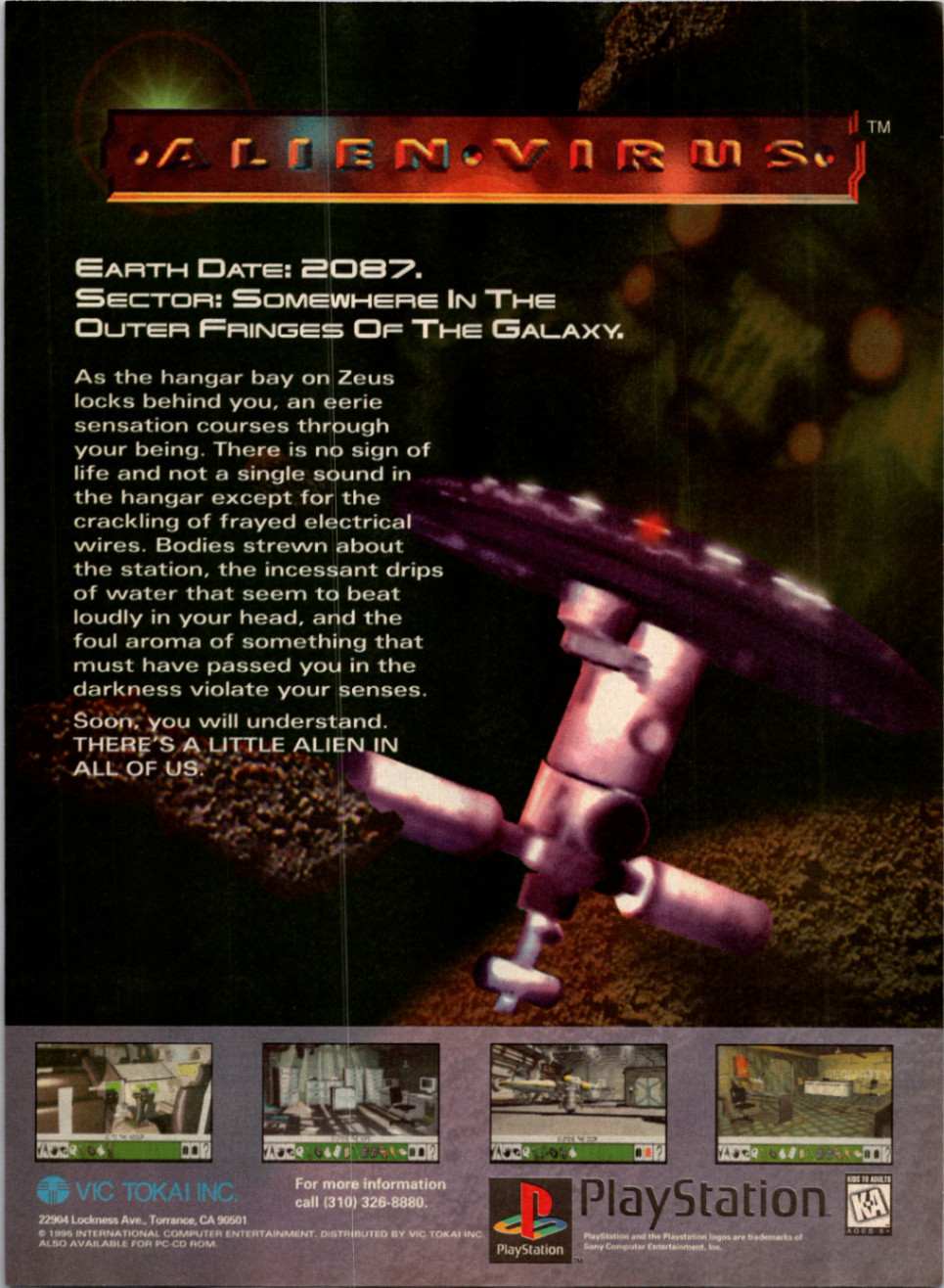 PlayStation Alien Virus Magazine Ad 1996 Vintage Print Sci-Fi Horror Retro