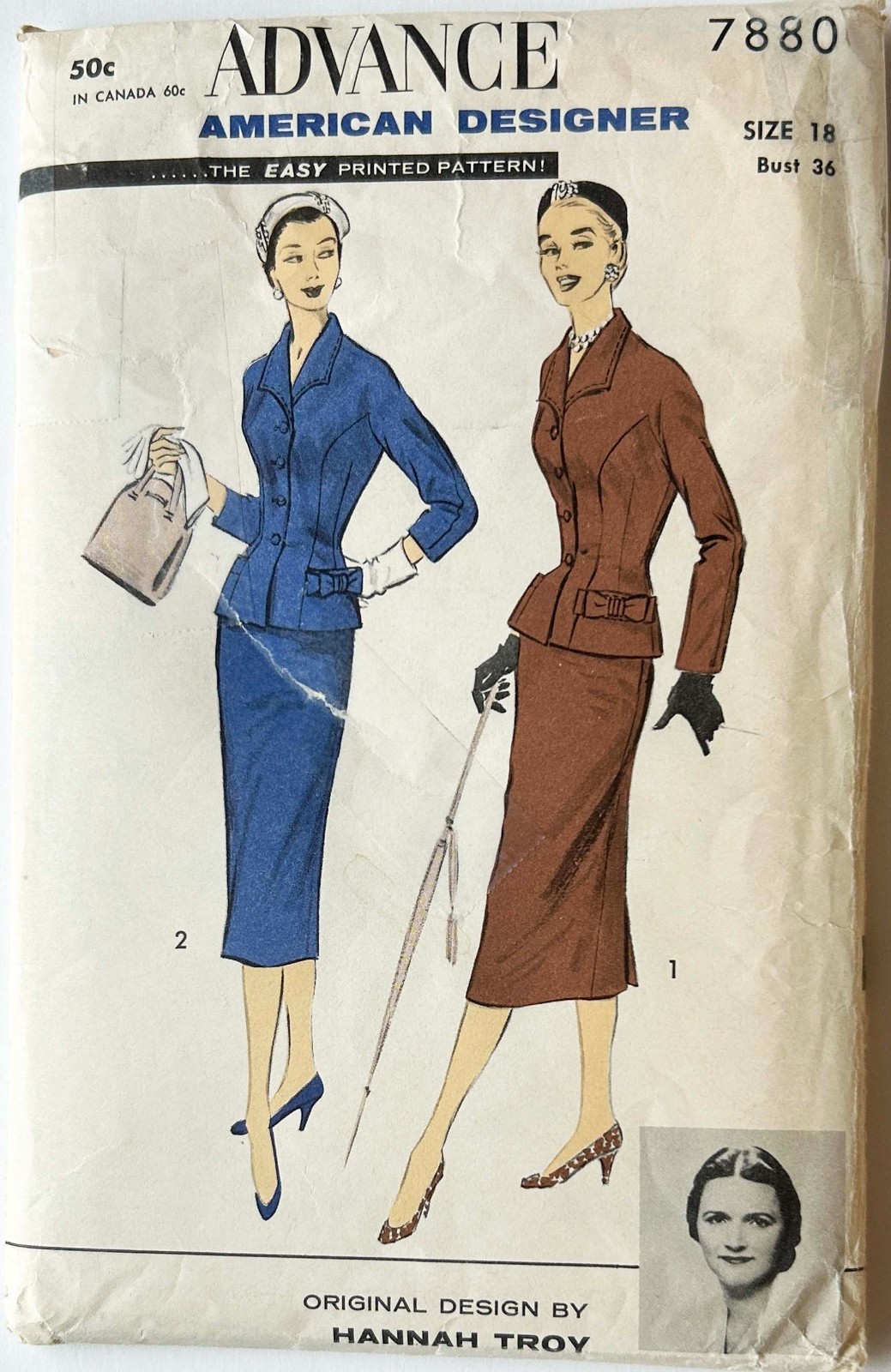 Vtg 1950s Advance Pattern 7880 Designer Hannah Troy Suit Size 18 Uncut