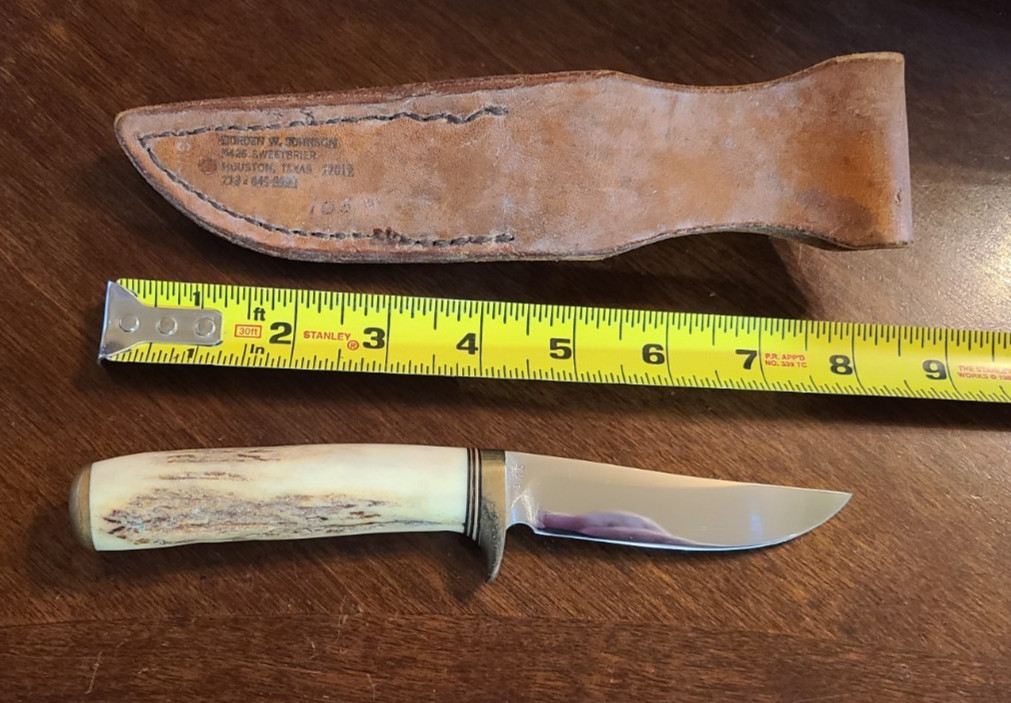 Gordon W. Johnson Houston Texas Custom Knife & Leather Sheath Stag Model 105