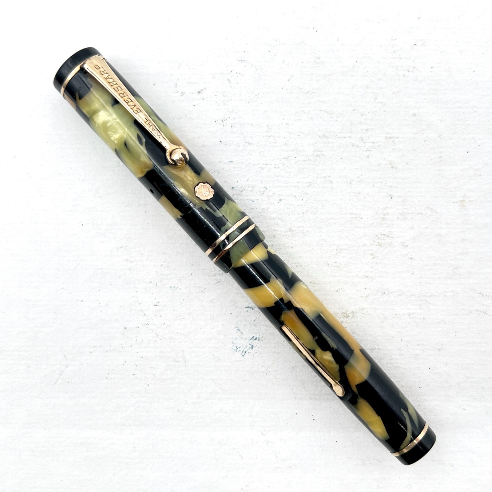 VTG Wahl Eversharp Gold Seal Demi Fountain Pen Black Pearl Lever (No Nib) AS IS