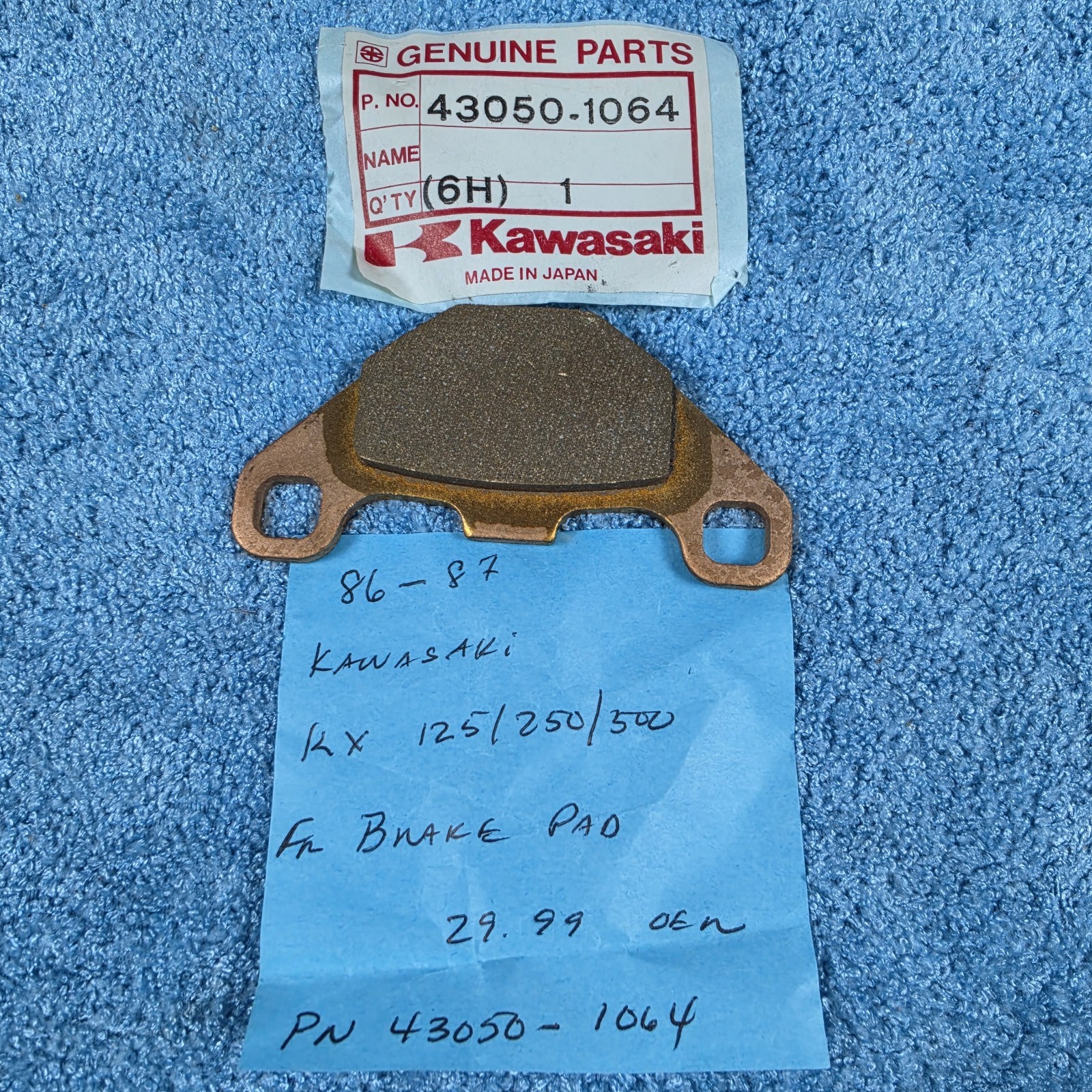 OEM Kawasaki Front Brake Pad 43050-1064 KX125 KX250 KX500 1986-1987 Genuine NOS