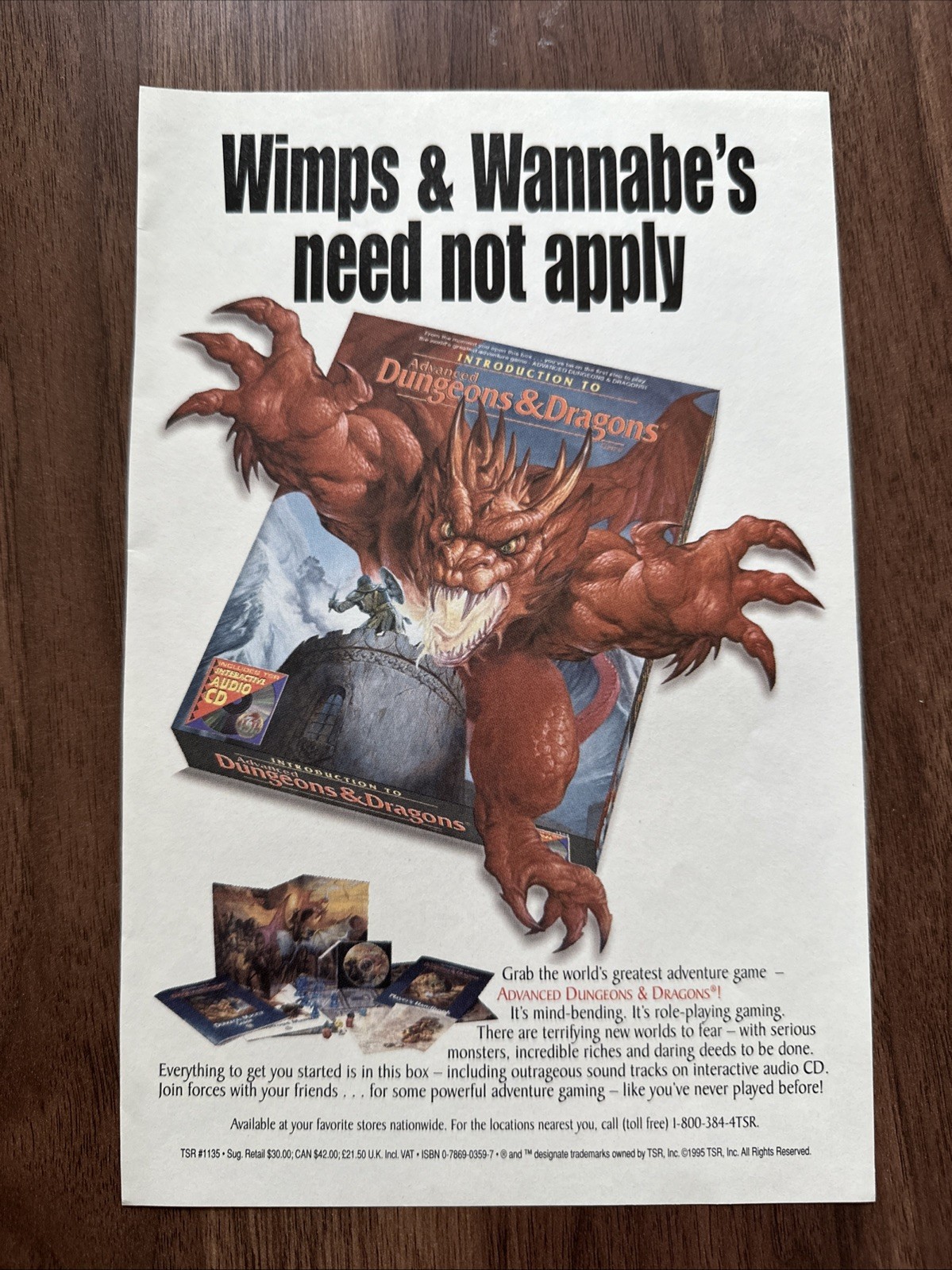 1995 Advanced Dungeons & Dragons Introduction Print Ad Wimps & Wannabe’s TSR
