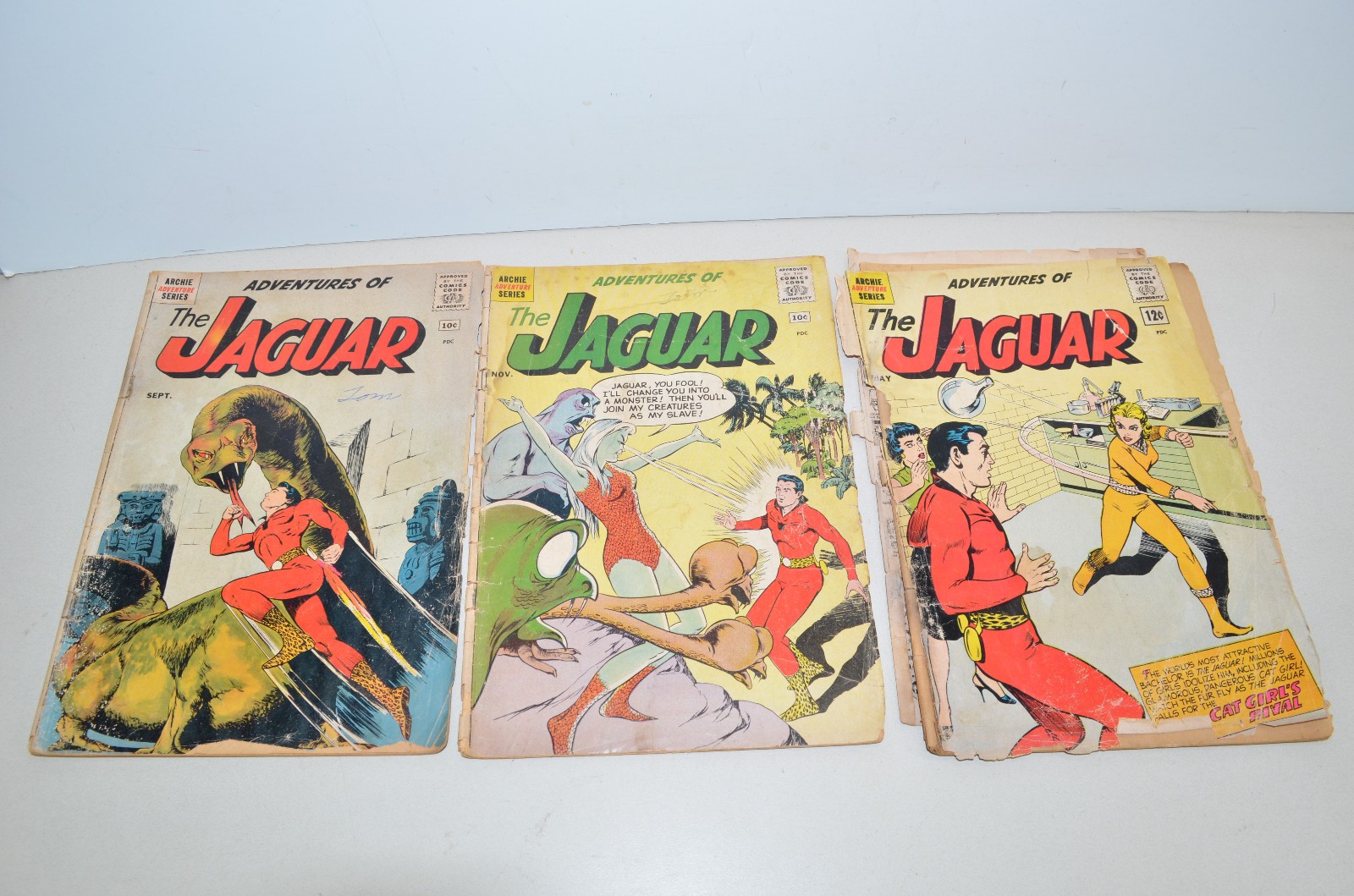 Vintage ADVENTURES OF THE JAGUAR Comic Book Lot #1, 3, 6 Silver Age 1961 Archie