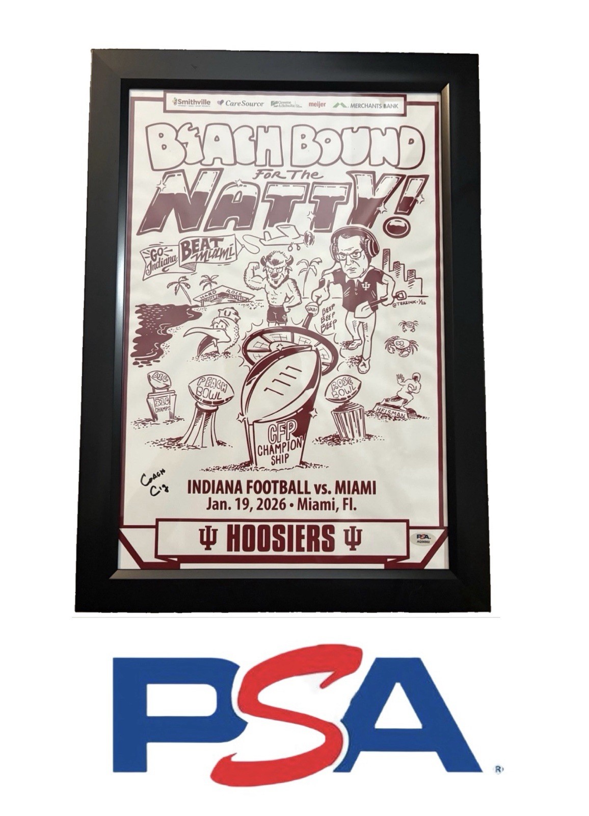 Curt Cignetti Signed Framed National Championship Poster IU Hoosiers PSA DNA COA