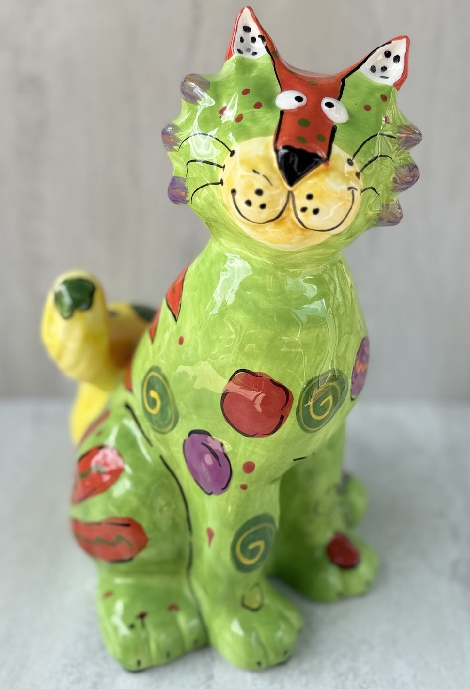 Vtg Kitschy Ganz Bella Casa By Dottie Dracos 12” Colorful Ceramic Kitty Cat 7614