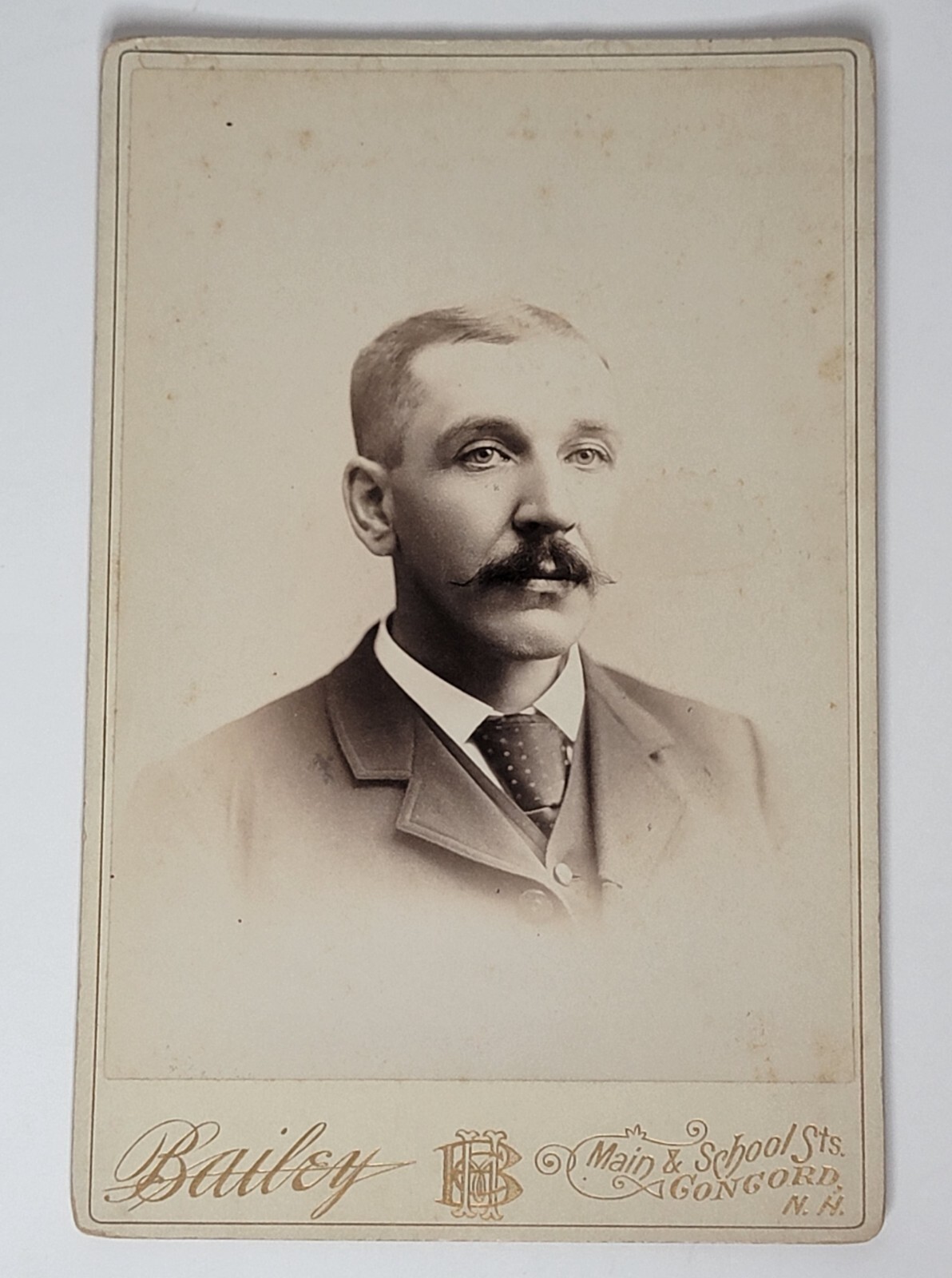 Vintage 1800's Cabinet Card Handsome Gent Mustache  - Concord, NH
