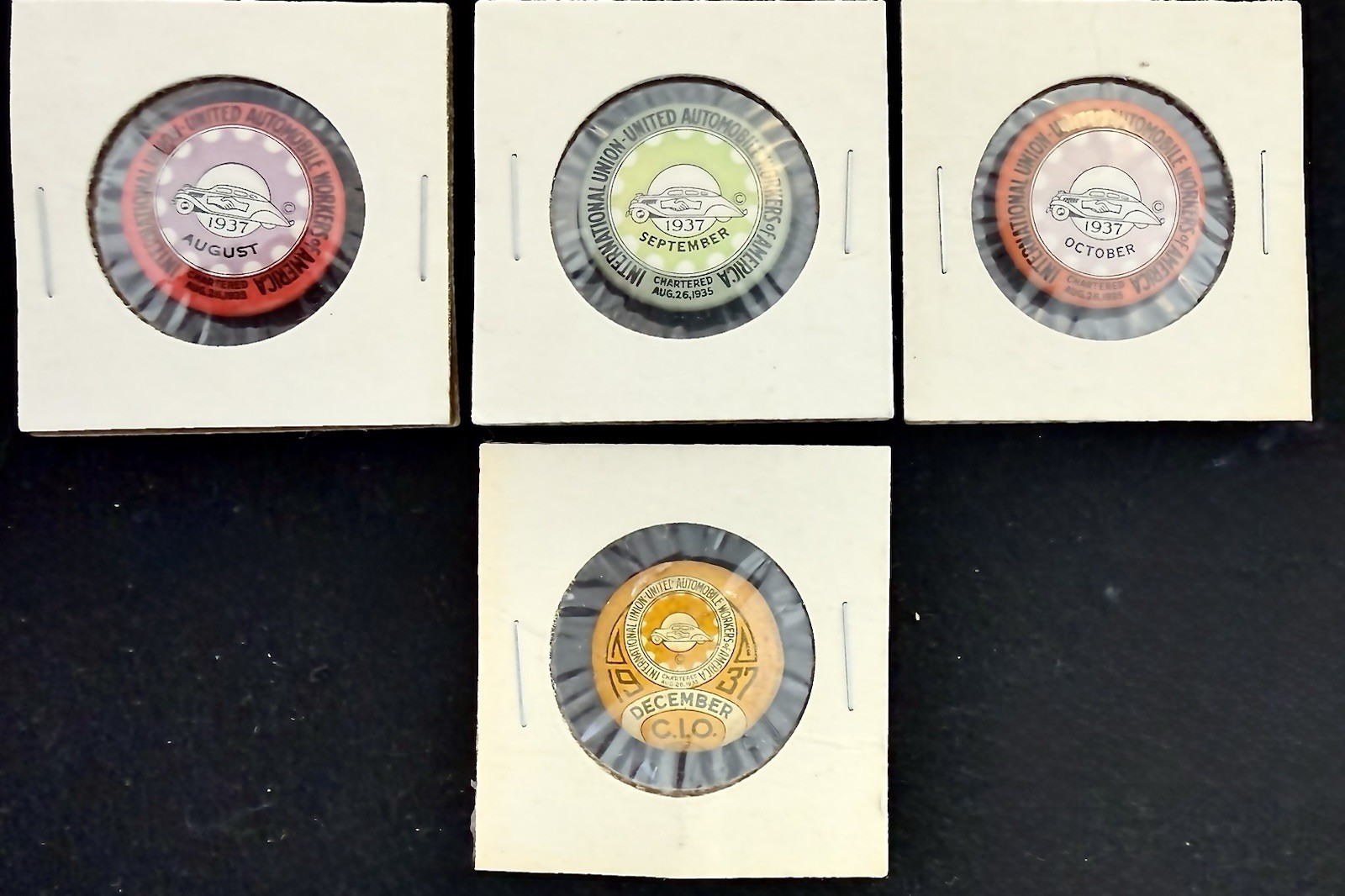Rare 1937 UAW United Auto Workers Union Labor Vintage Button Pin Pinback Set