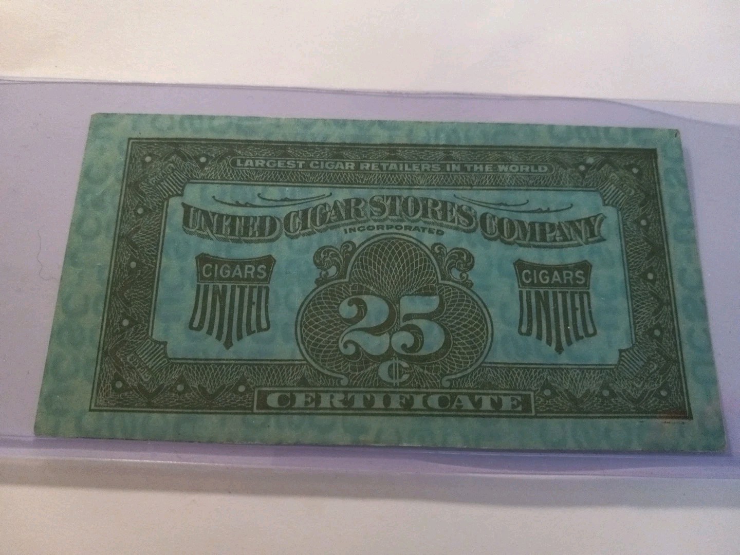 SLING's 🪙 Vintage 1919 Obsolete Cigar Stores Company 25 Cent Certificate 