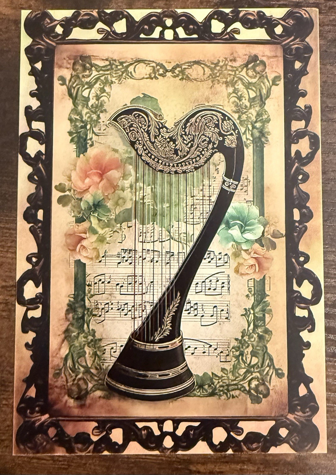 Celtic Harp Music Notes Scrollwork St. Patrick’s Day Postcard Pc495 Ephemera