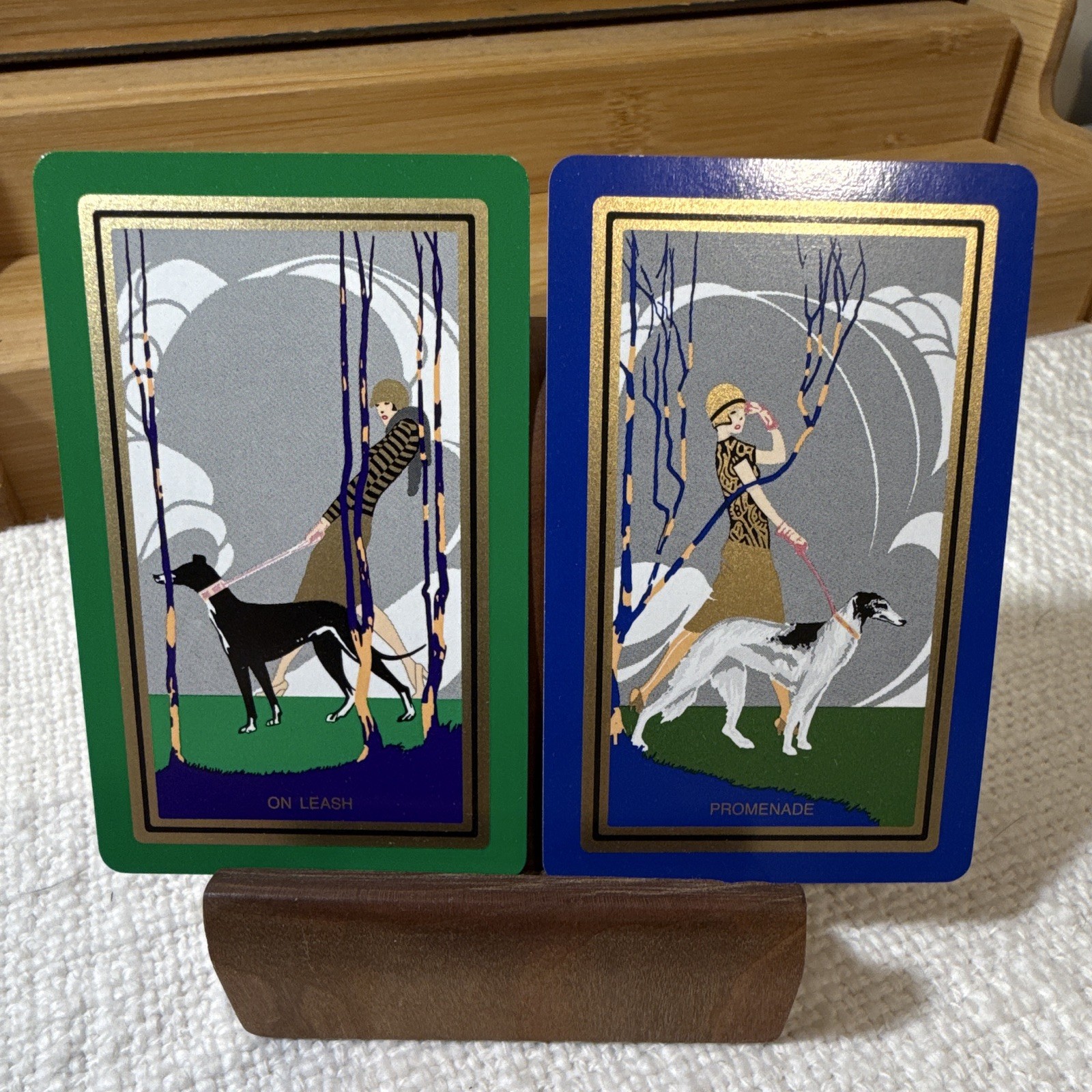Vintage NOS Art Deco: On Leash & Promenade Single Playing Card